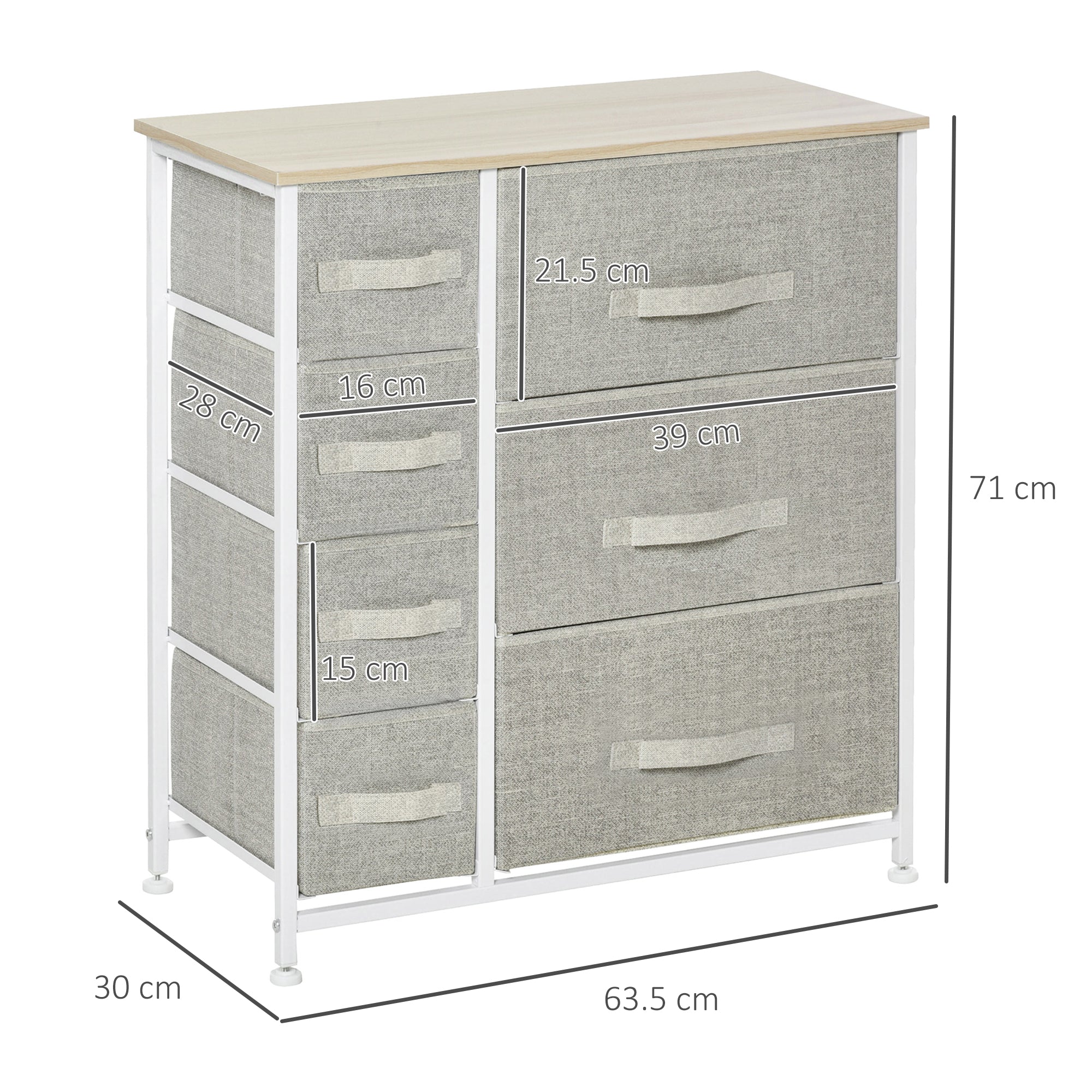 Drawer Cabinet, 7 Foldable Fabric Drawers, Non-Woven, Grey