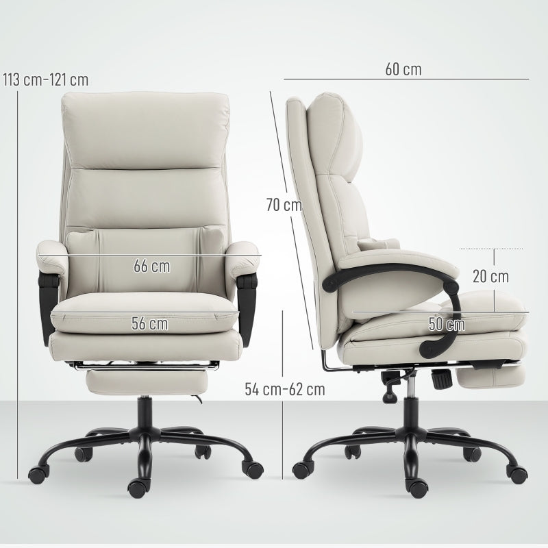 Office Chair Adjustable Desk Lumbar Support Armrests Footrest Faux Leather Light Grey