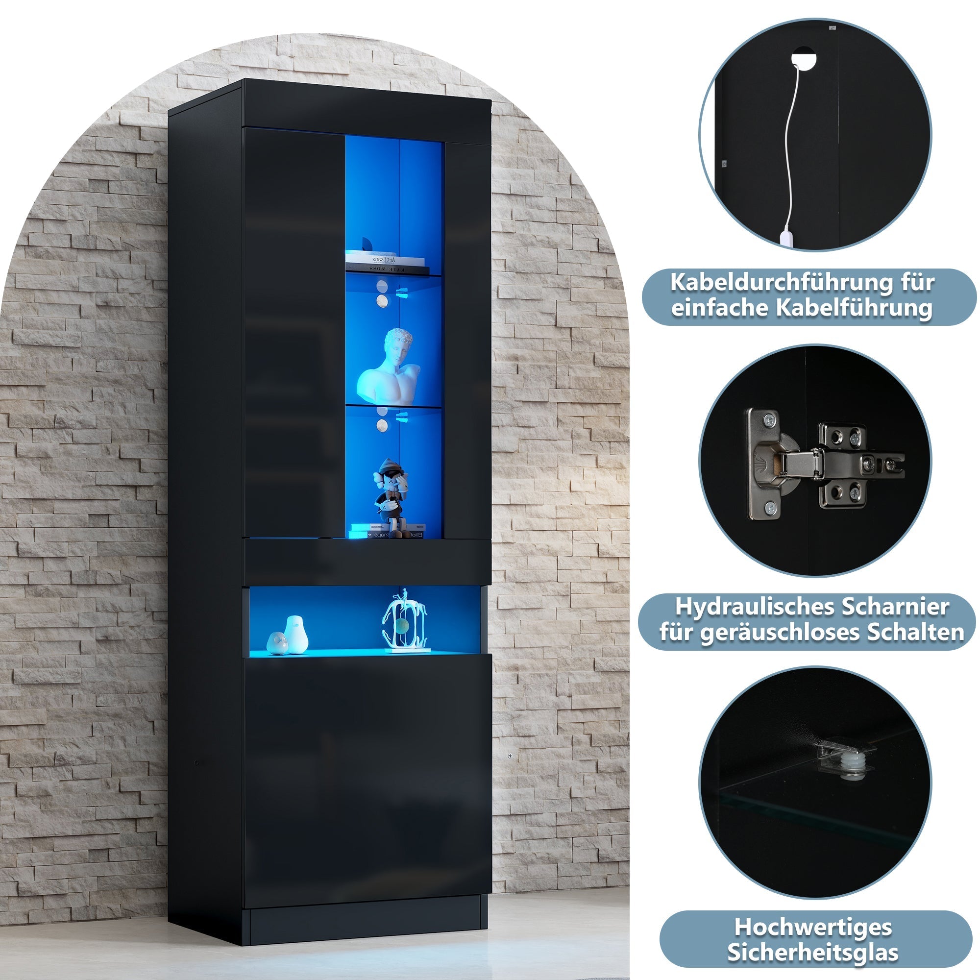 Display Cabinet LED Freestanding Storage - Black