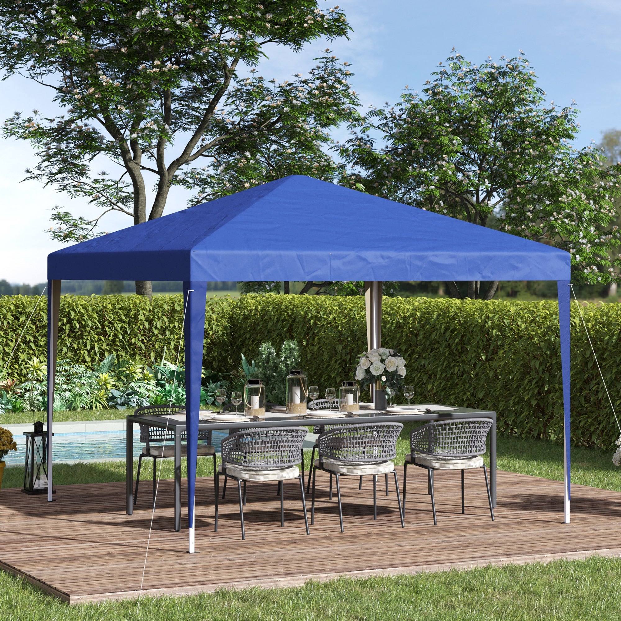 Garden Pop Up Gazebo, 3x3M Height Adjustable Marquee with Carrying Bag, Blue
