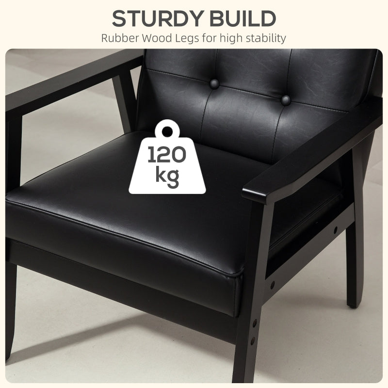 Retro-Style Accent Chair Faux Leather Black