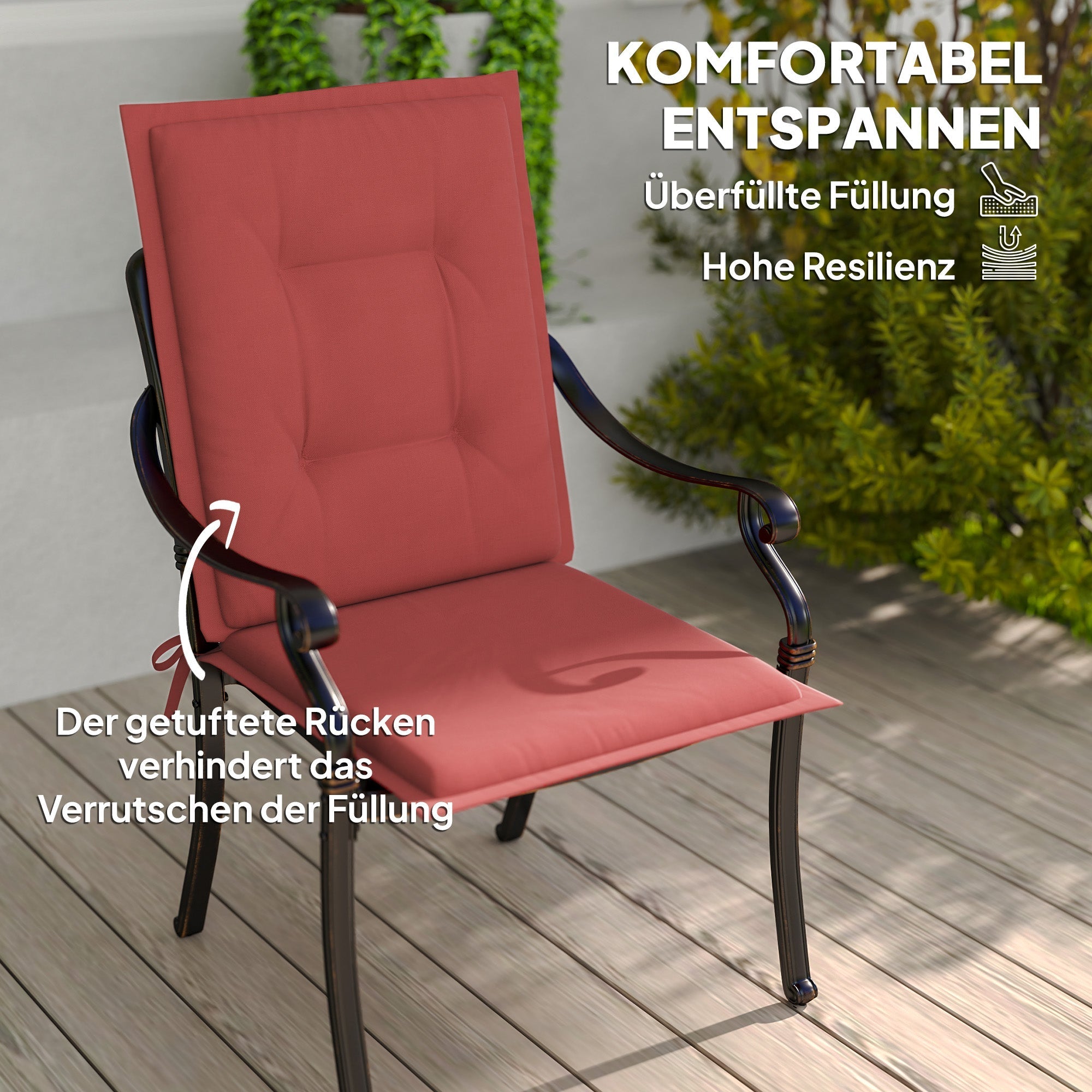 Seat Cushions 108 x 50 x 5 cm with Ties, Outdoor Indoor, Wine Red