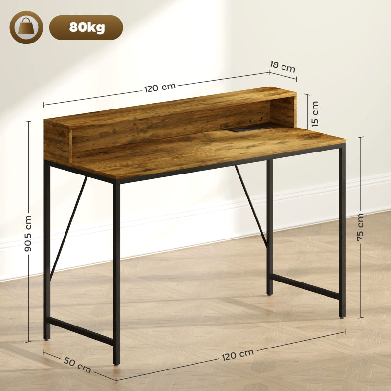 120cm Computer Desk Gaming Table LED Lights Power Outlets Monitor Stand, Rustic Brown