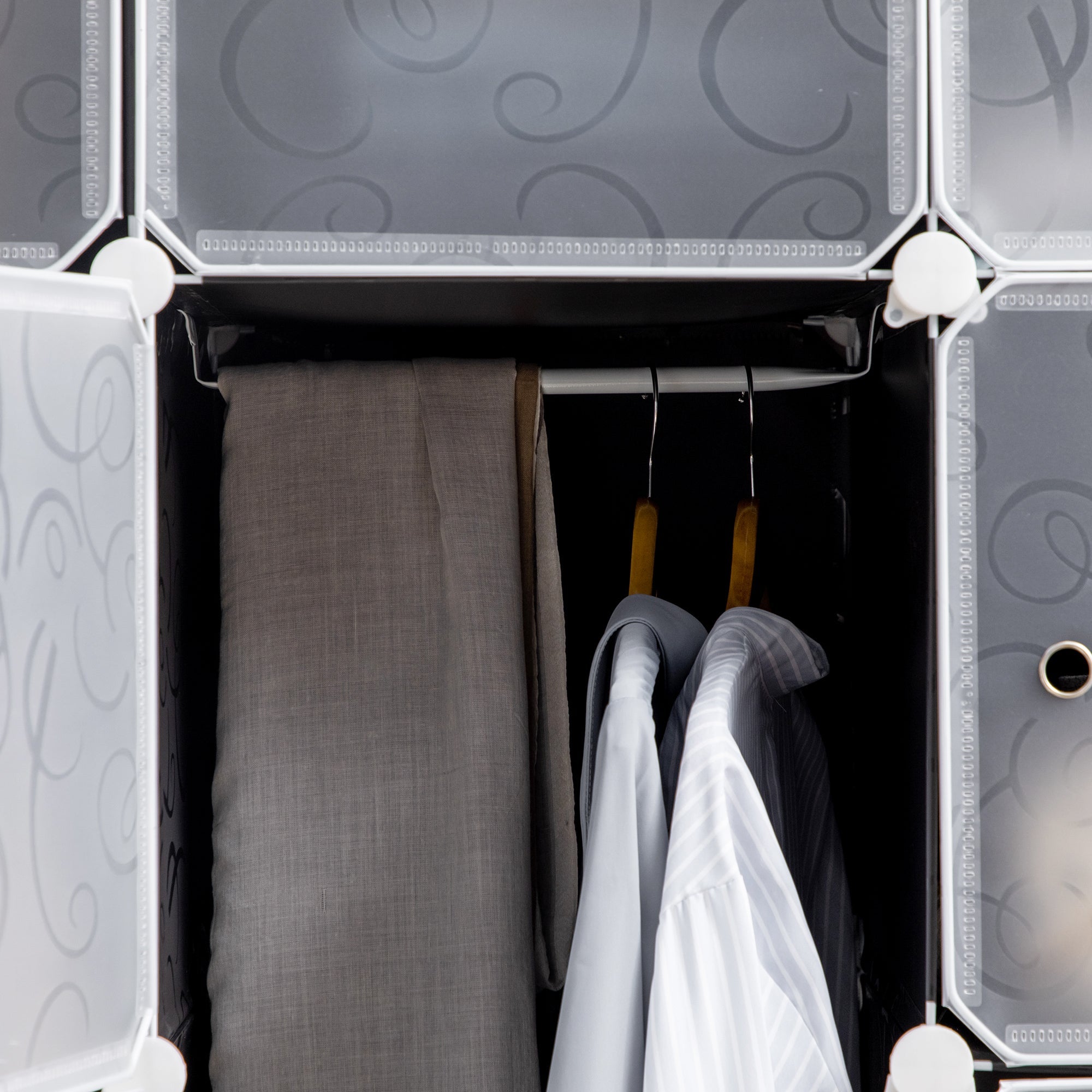 DIY Wardrobe Shelving System, Cube with Clothes Rail, Black + White PP