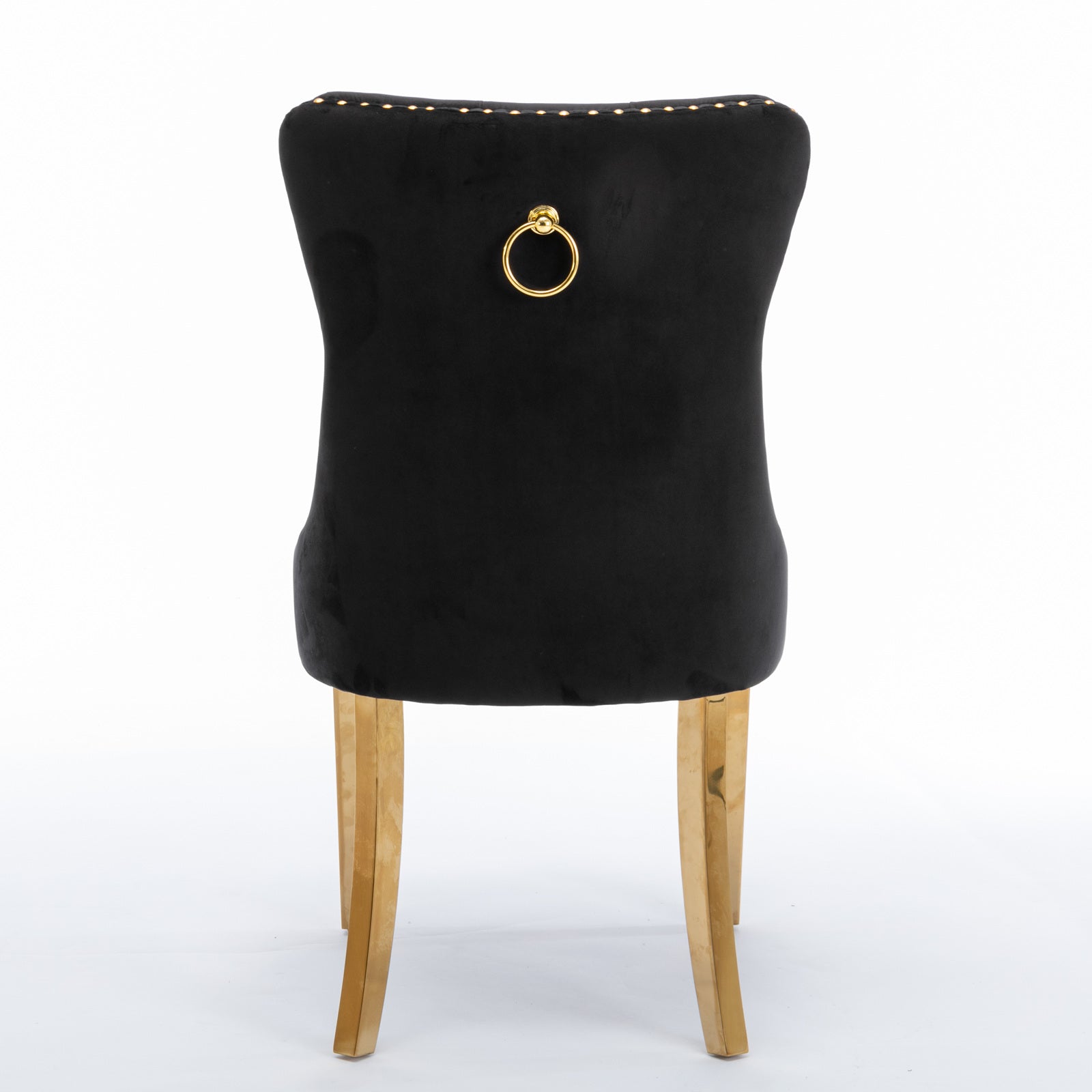 A&A Furniture Nikki Dining Chair Set of 2 Tufted Velvet Golden Steel Legs - Black and Gold