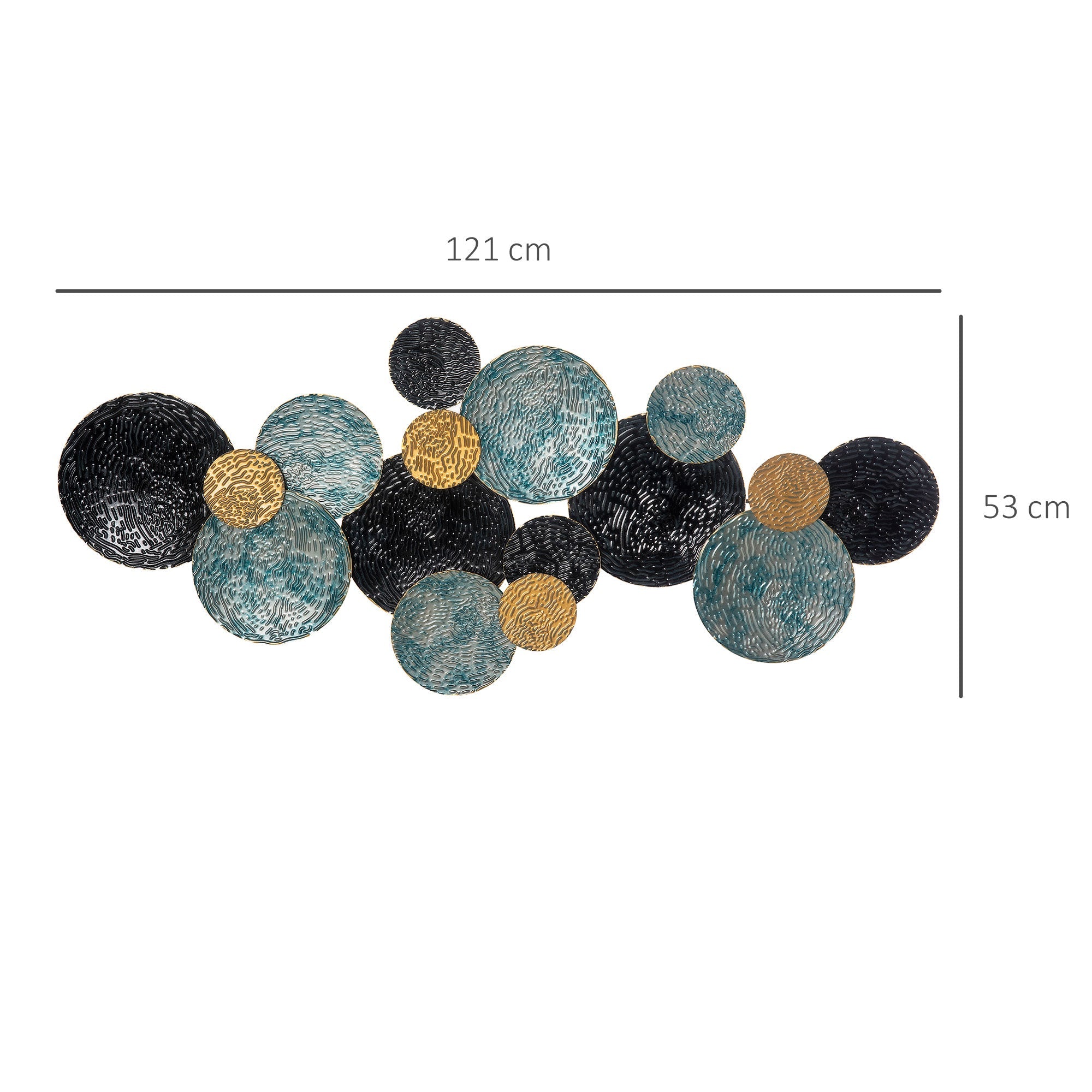 3D-Wandkunst, moderne Skulptur, 121x53cm, Gold Schwarz Blau Metall