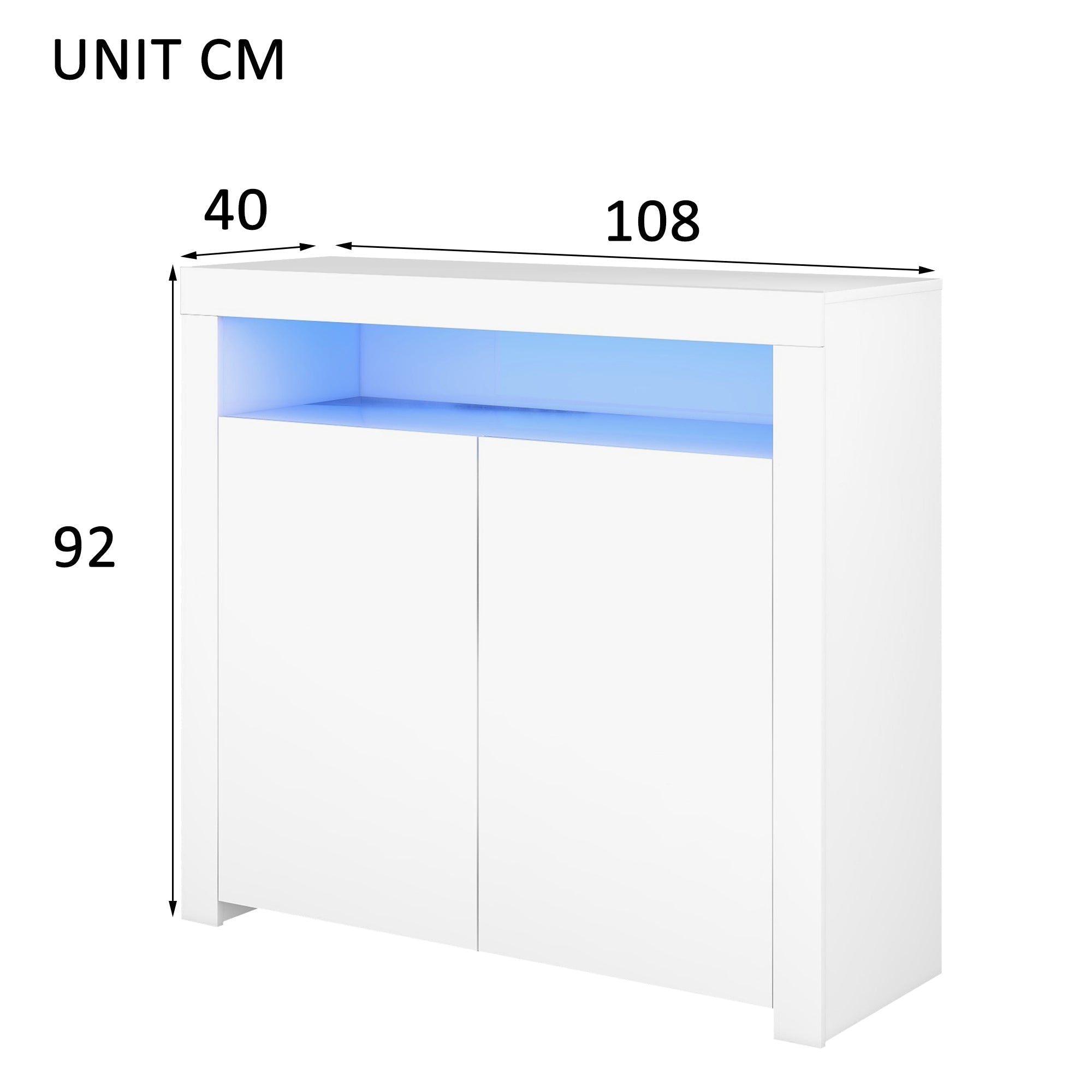 Chest of Drawers Sideboard - High Gloss LED Storage TV Stand - White