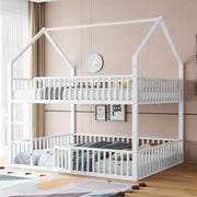 Children's Bunk Bed 140*200, Double Bed with Stairs & Loft Design, White Metal
