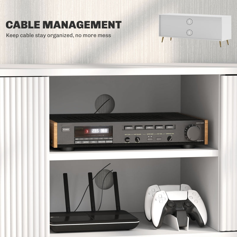Modern TV Stand Cabinet, 55" TV Unit with 2 Shelves & 2 Cabinets, Engineered Wood White