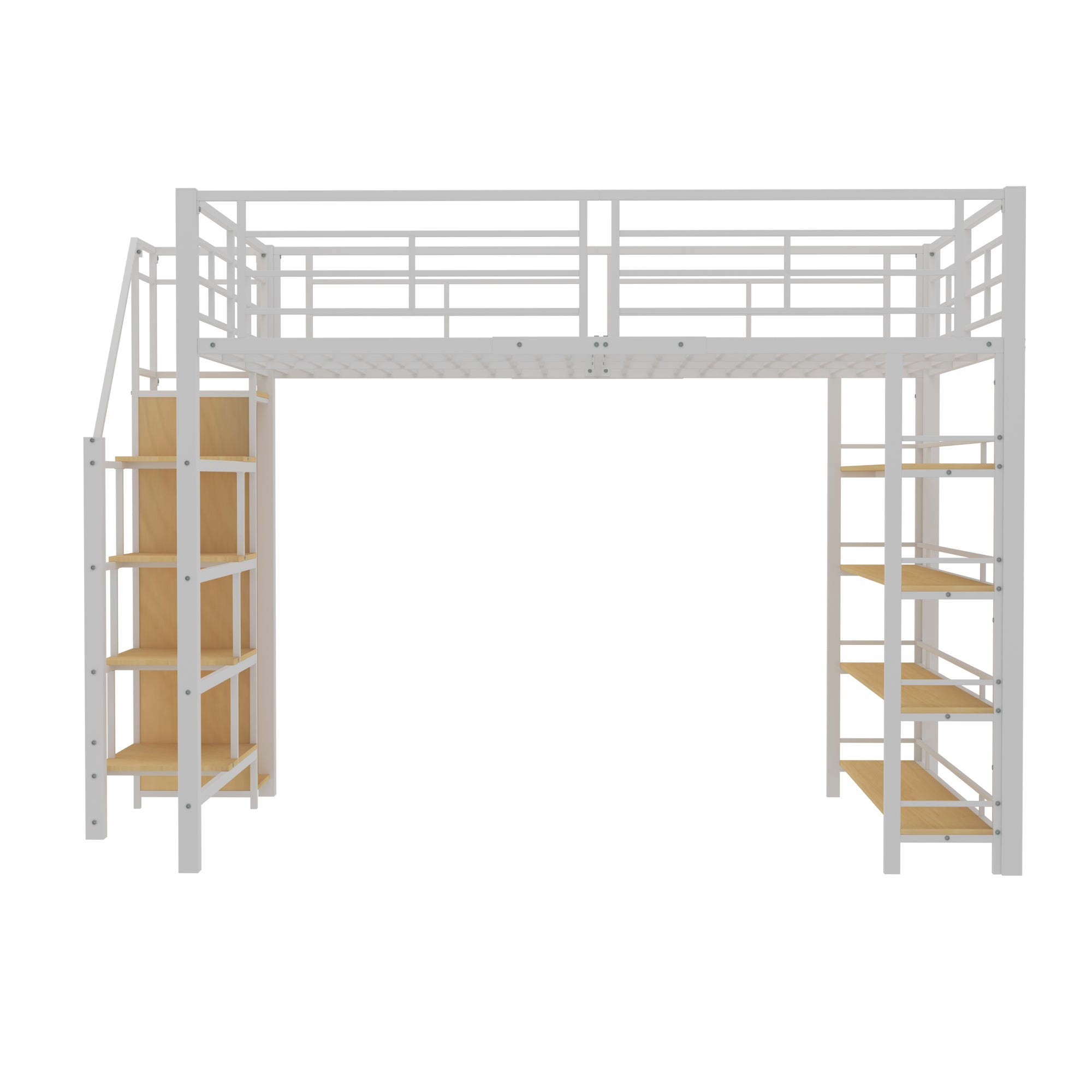 Loft Bed, 140*200 with Stairs, Storage, Wardrobe, Shelves, White