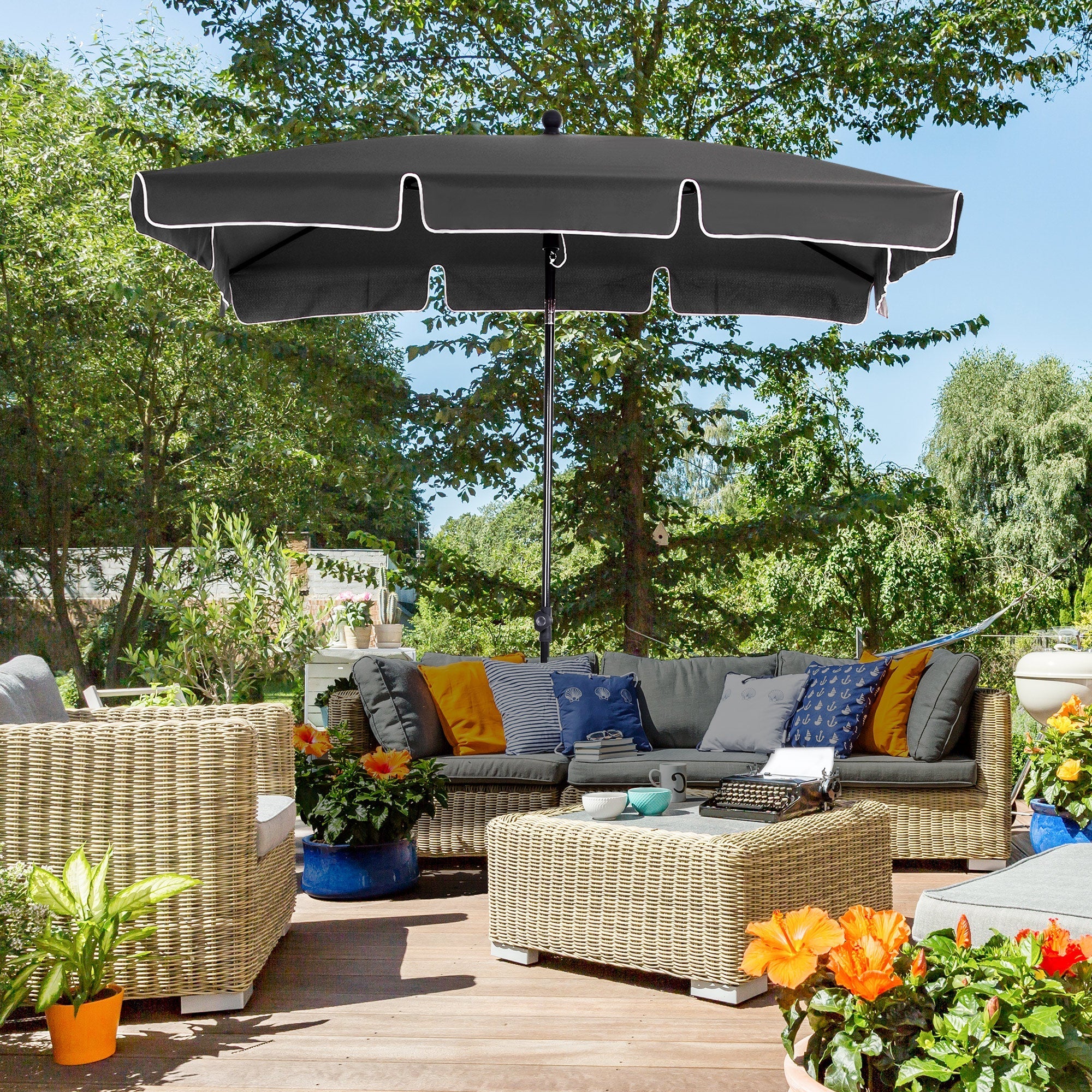 Parasol/Umbrella, Foldable Sunshade for Beach/Garden/Balcony, Grey