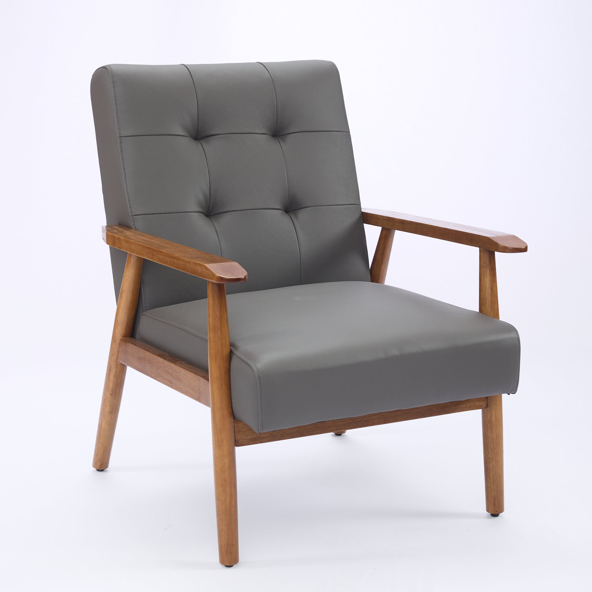 Lounge Chair Genuine Leather Walnut Armrests Rubberwood Legs