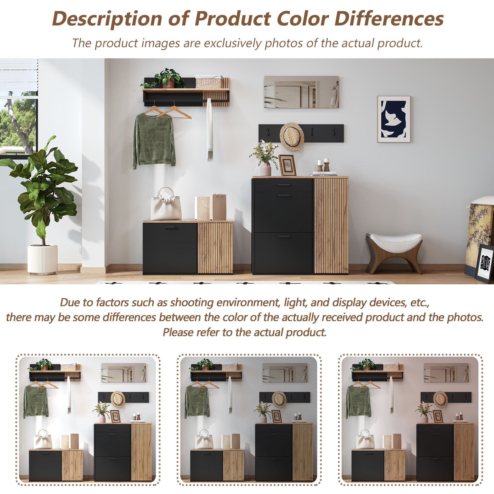 Wardrobe Set with Mirror, 2 Shoe Cabinets & Bench, Hallway Storage