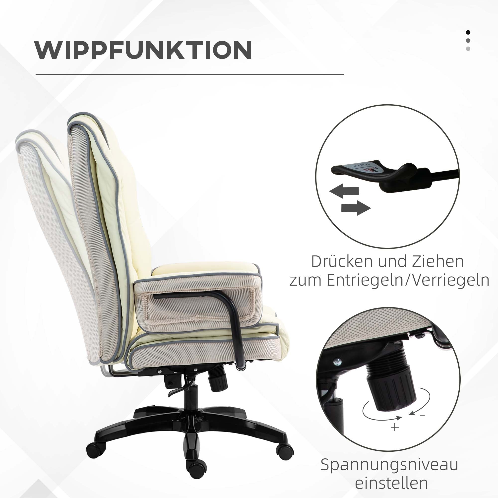 Bürostuhl, ergonomisch verstellbar mit Liegefunktion, Cremefarben
