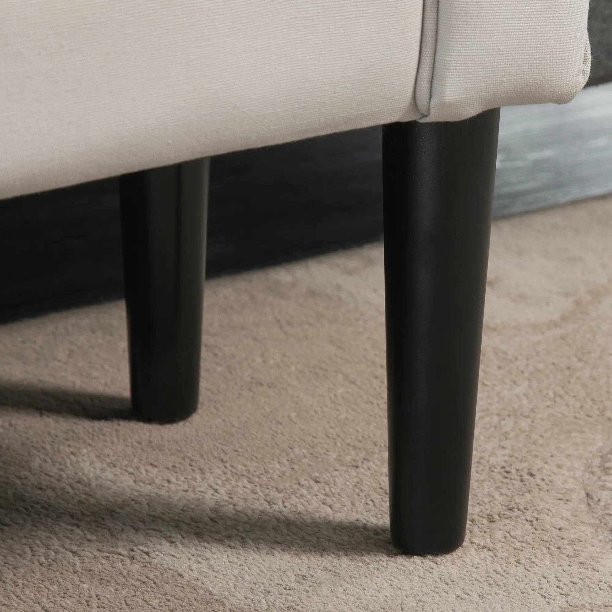 Bed End Bench/Chaise Lounge, Small Wooden Leg Fabric Cover, Grey