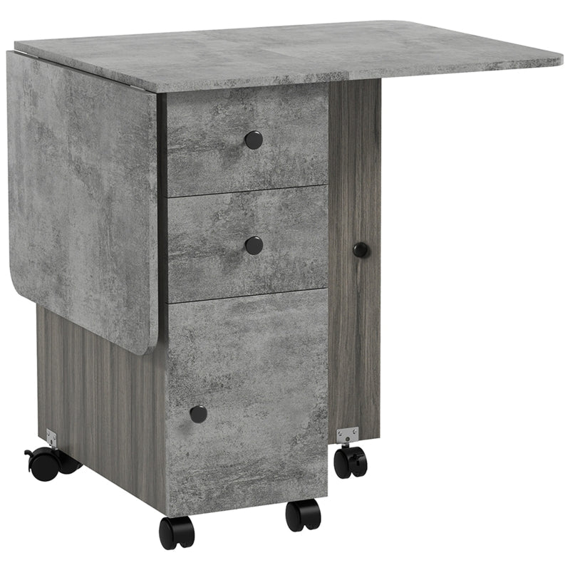 Multi-Storage Drop Leaf Dining Table, Six-Person Extendable, Mixed Grey