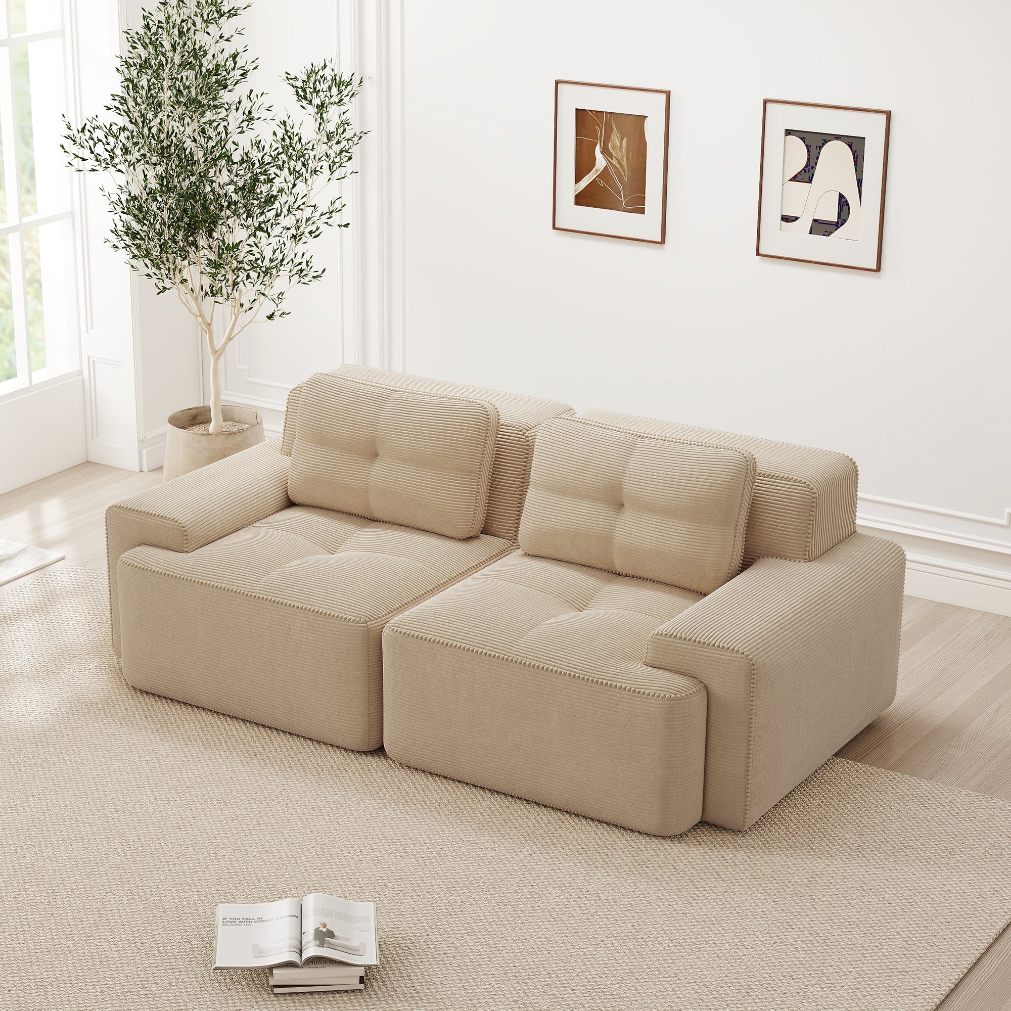 Boneless Modular Sofa Deep Seat Sleeper - Corduroy Beige