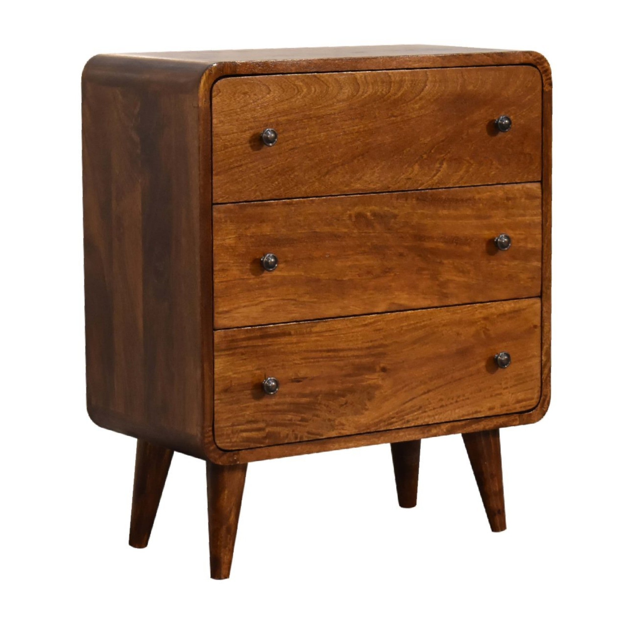 Chest, Mini Curved 3 Drawer Solid Wood Dark Brown