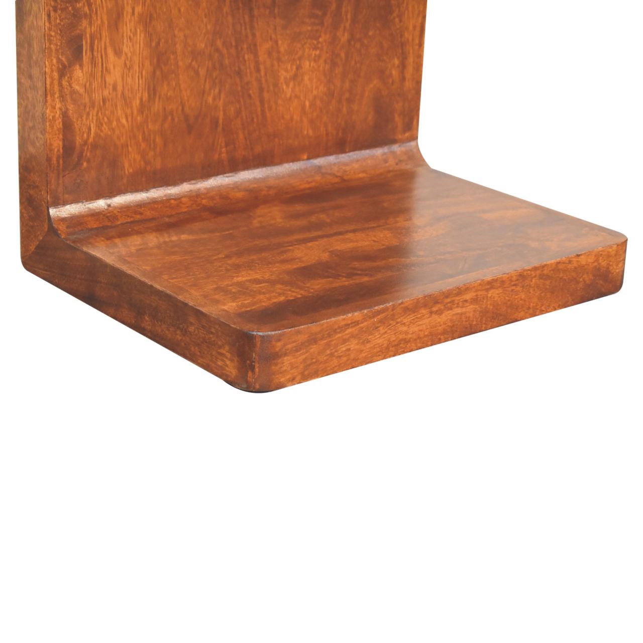 Solid Wood Bedside, T-Bar Rounded, 1 Drawer, 1 Open Slot, Dark Brown Chestnut