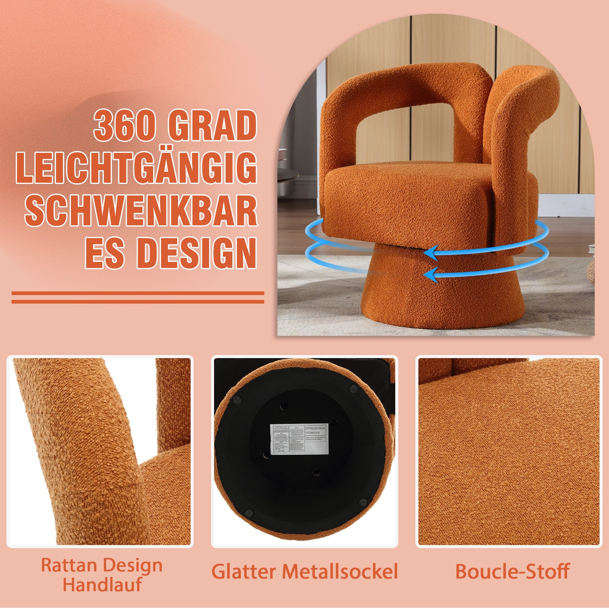 360 Degree Rotating Snuggle Barrel Accent Chair, Round with Wide Cushions, Fluffy Fabric