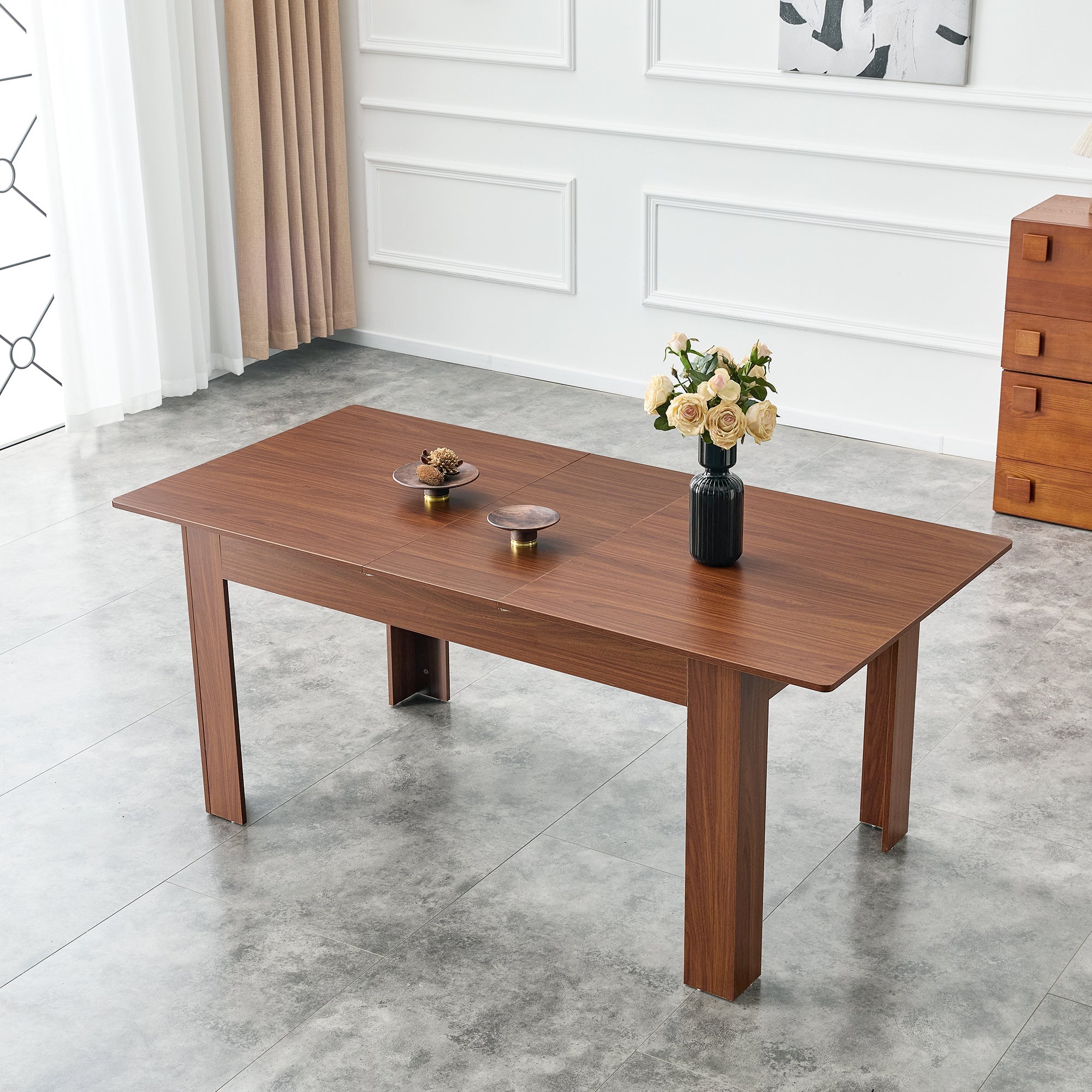 Extendable Dining Table with 2 Drop Leaves, Rectangular Space-Saving Design, Walnut Finish