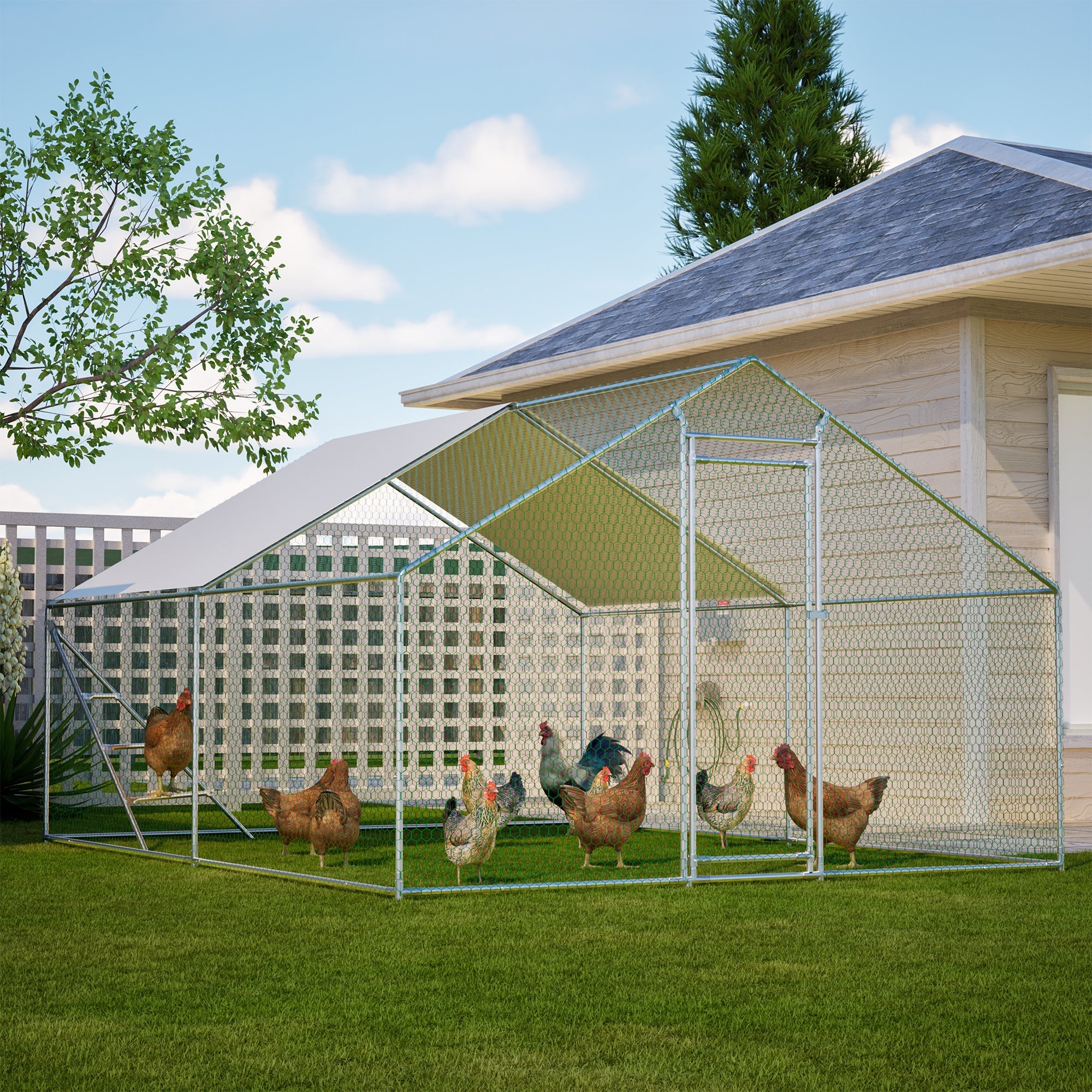 Aviary/Chicken Coop 3x4m Climbing Frame Roof Safety Lock - Metal