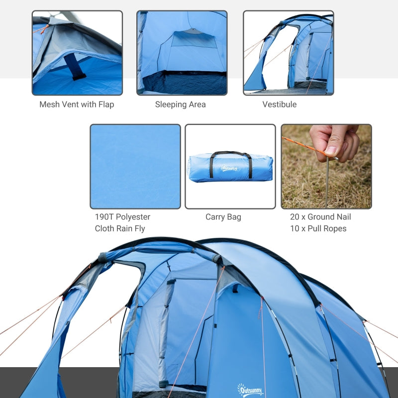 2 Room Tent with Vestibule, Weather-Resistant Camping Tent, Sky Blue