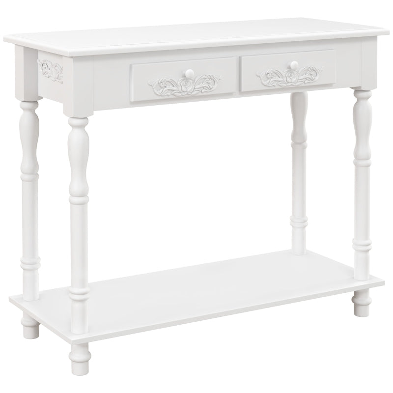 Console Table Modern Sofa Side Desk with Storage Shelves and Drawers White