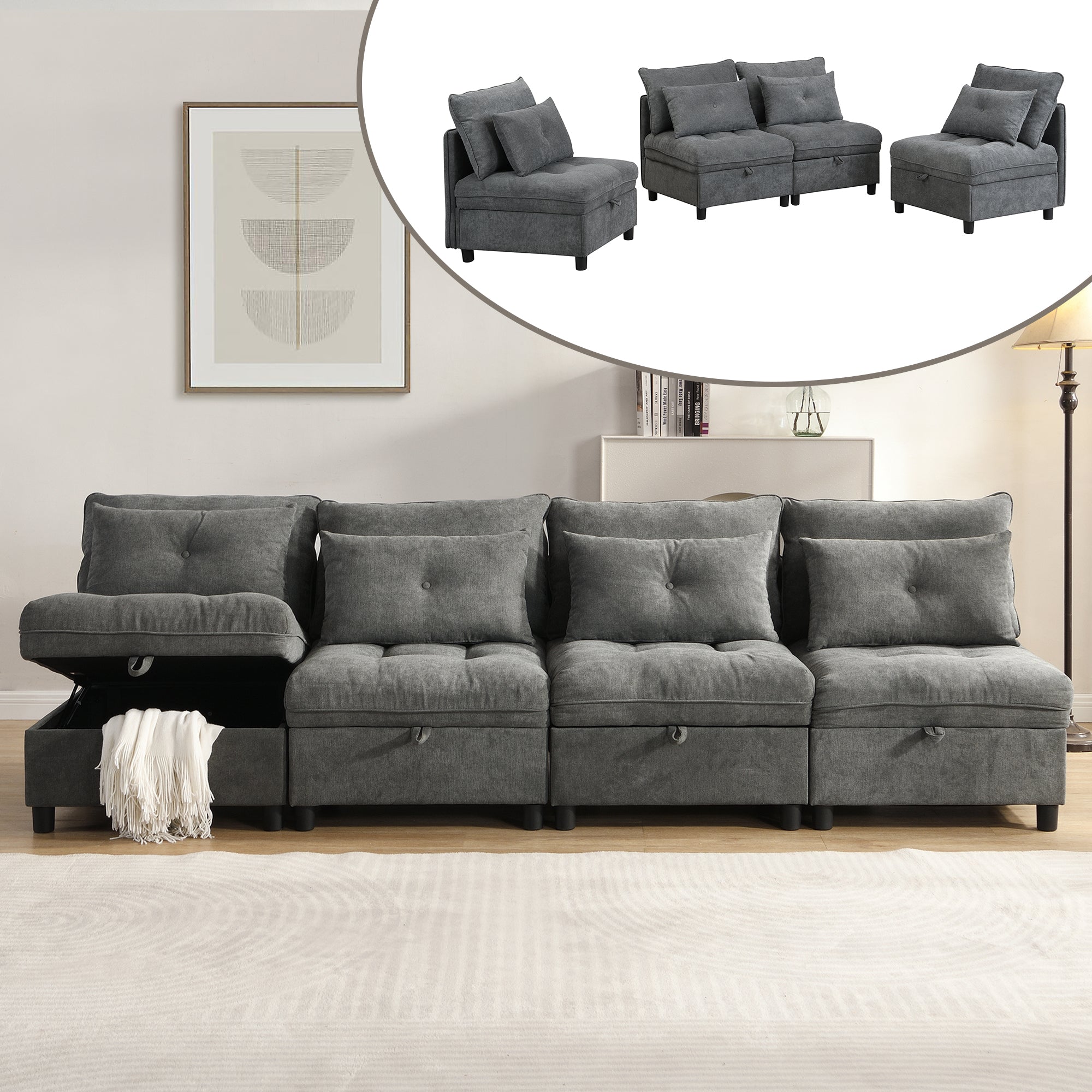 Cloud Modular Sofa 4-Seater Separable Storage Sleeper Chenille