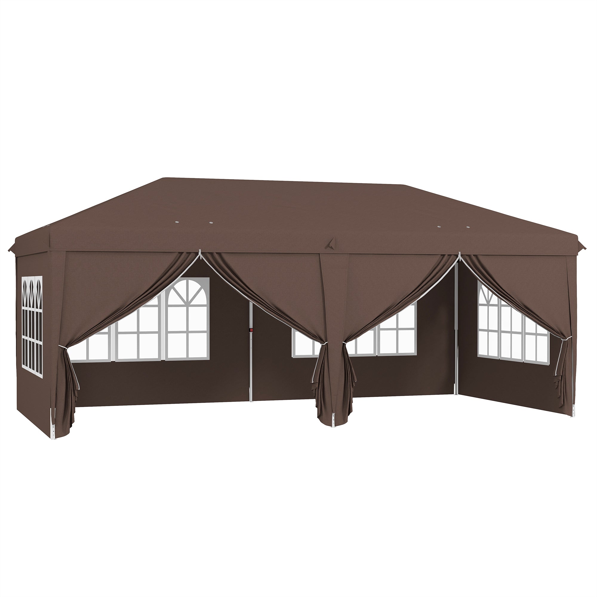 Pop Up Gazebo, 3x6m with Sides and Windows, Brown