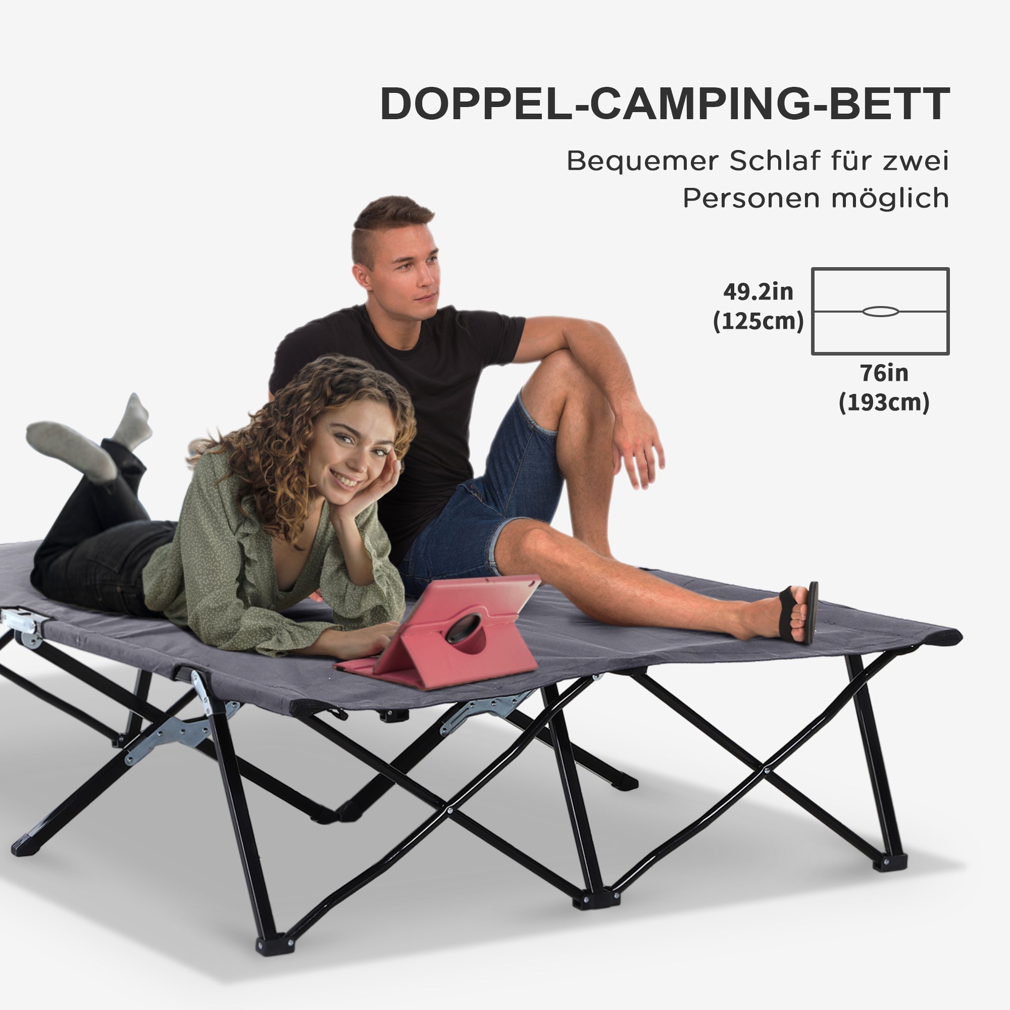 Klappbares Feldbett, 2 Personen, 136 kg, Stahl Oxford Grau