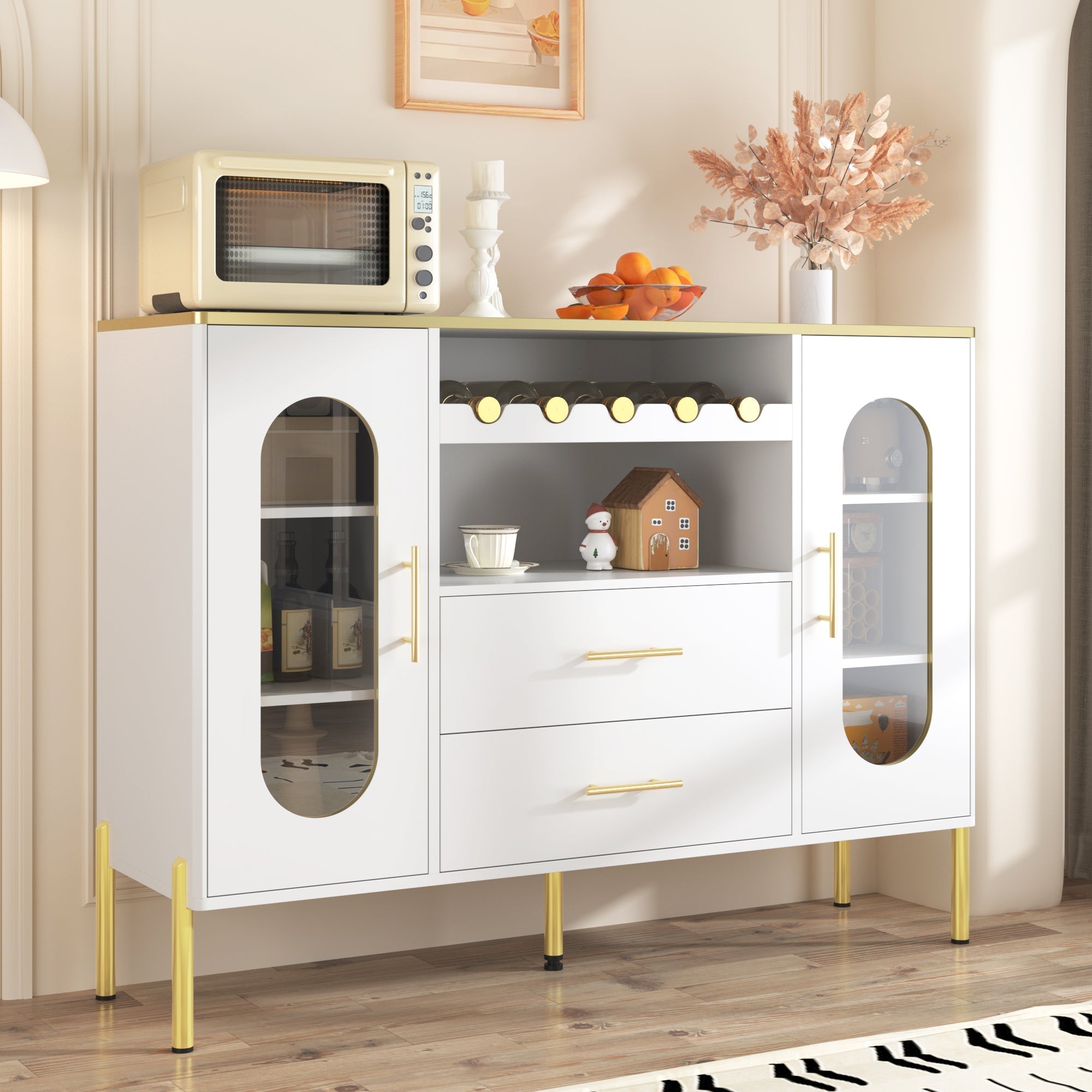Sideboard, Glass Fronts & Wine Rack, White