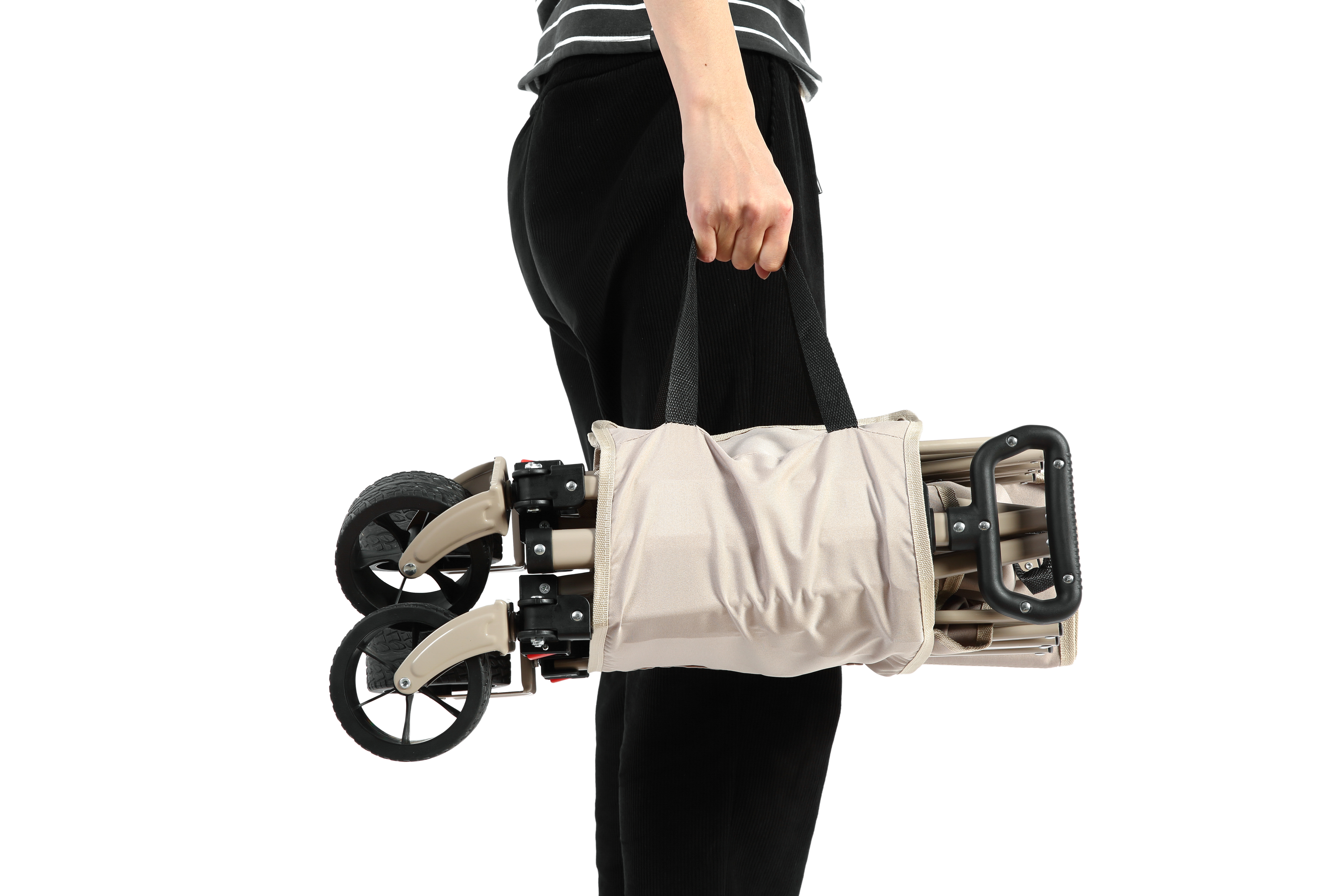 Folding Wagon Cart, All Terrain Wheels, Heavy Duty, Adjustable Handle, Beige