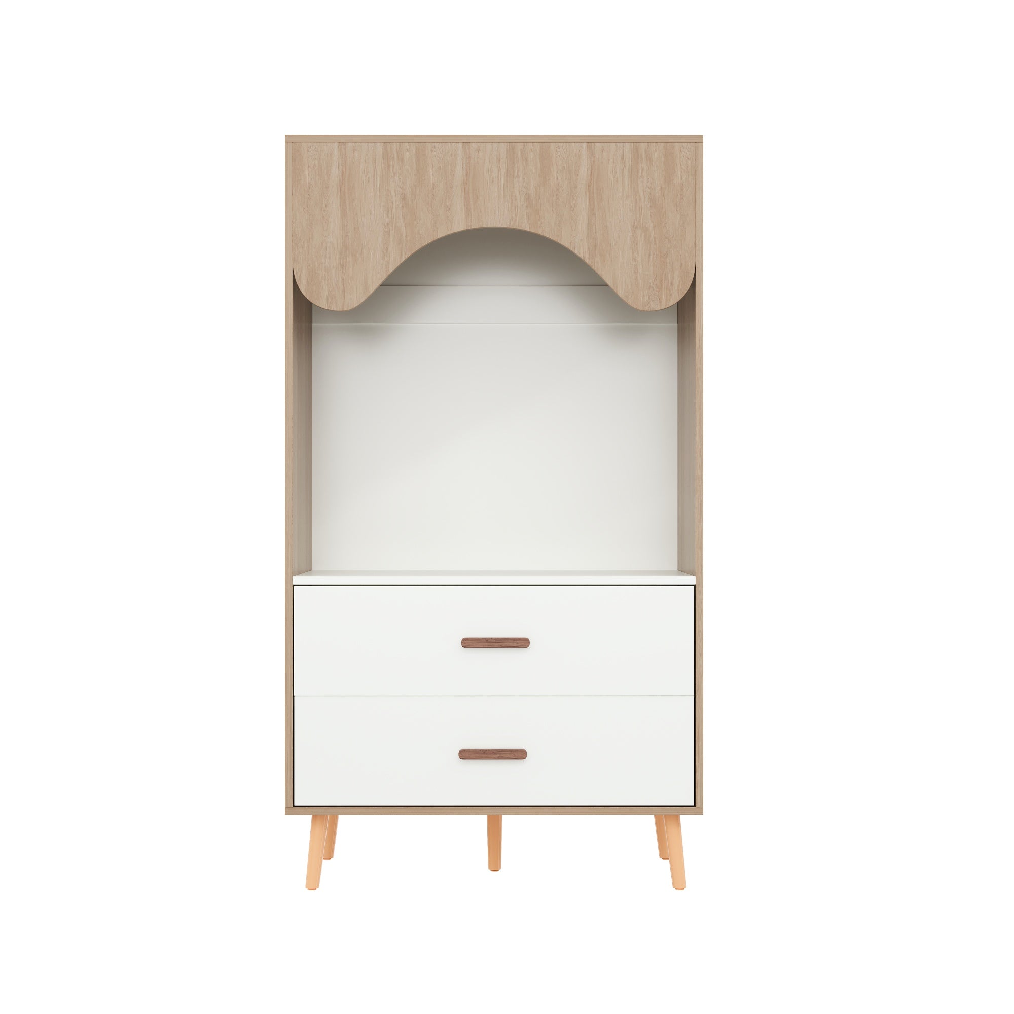 Children's Wardrobe Clothes Rail Drawers Open Storage, White Natural Wood Chipboard