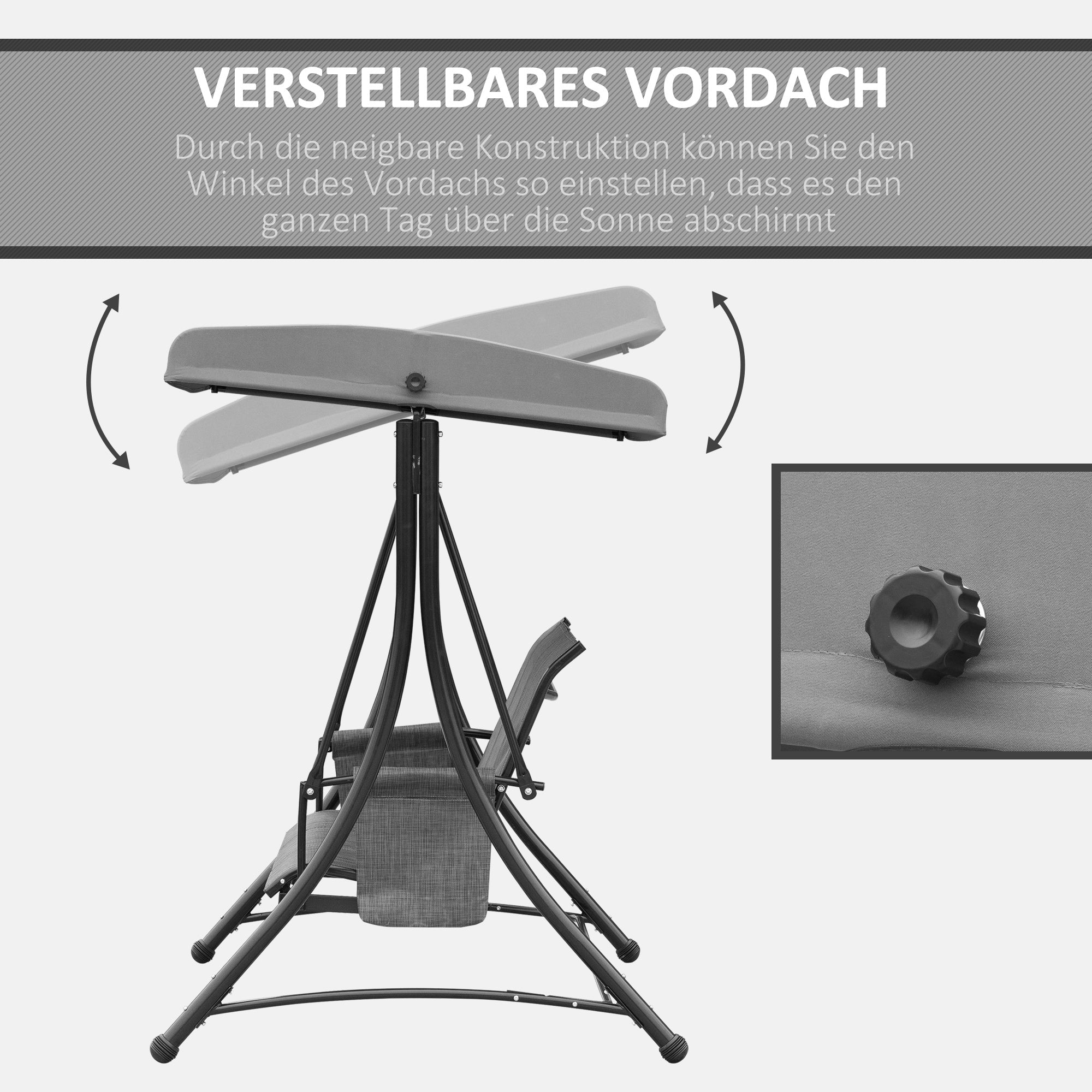 Hollywood Swing 3-Seater Garden Sunshade Storage Aluminum, Grey