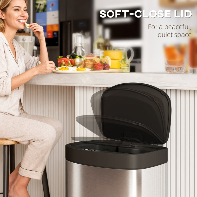 55L Sensor Bin with Soft-Close Lid Automatic Touchless Fingerprint Resistant Stainless Steel