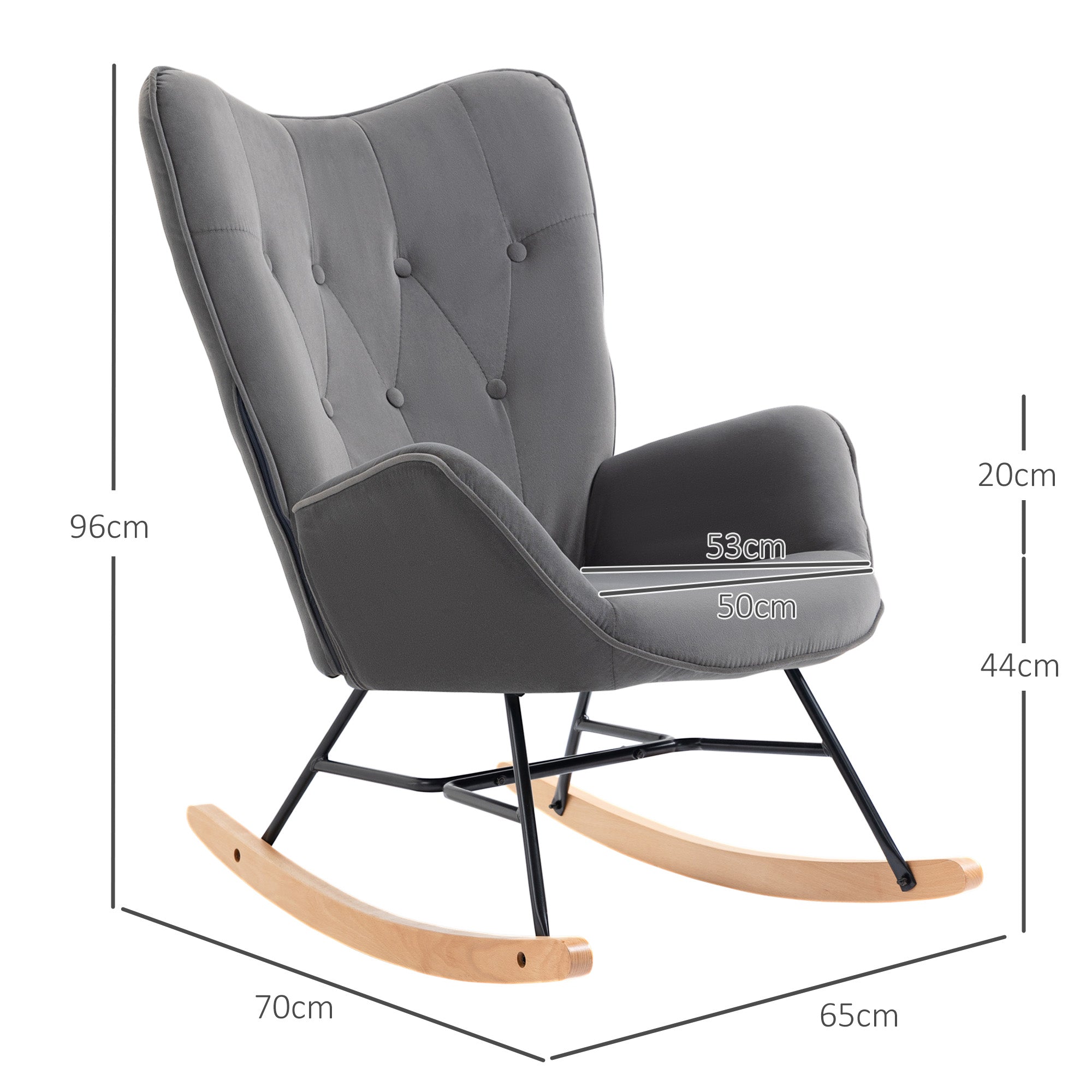 Rocking Chair Upholstered Lounge Steel Frame, Velvety Polyester