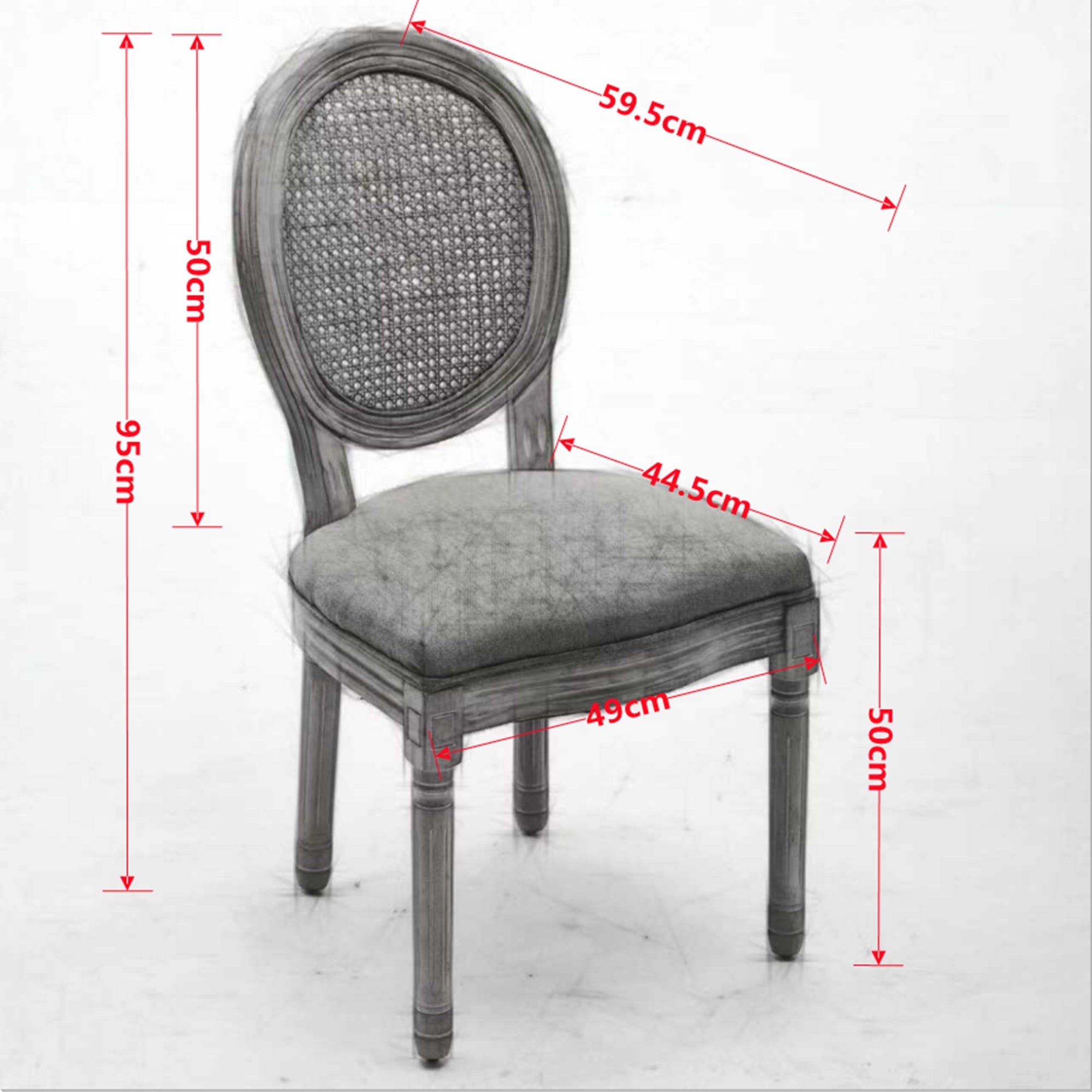 French Style Dining Chair Solid Wood Rattan Back Linen Set of 2 - Cream Beige