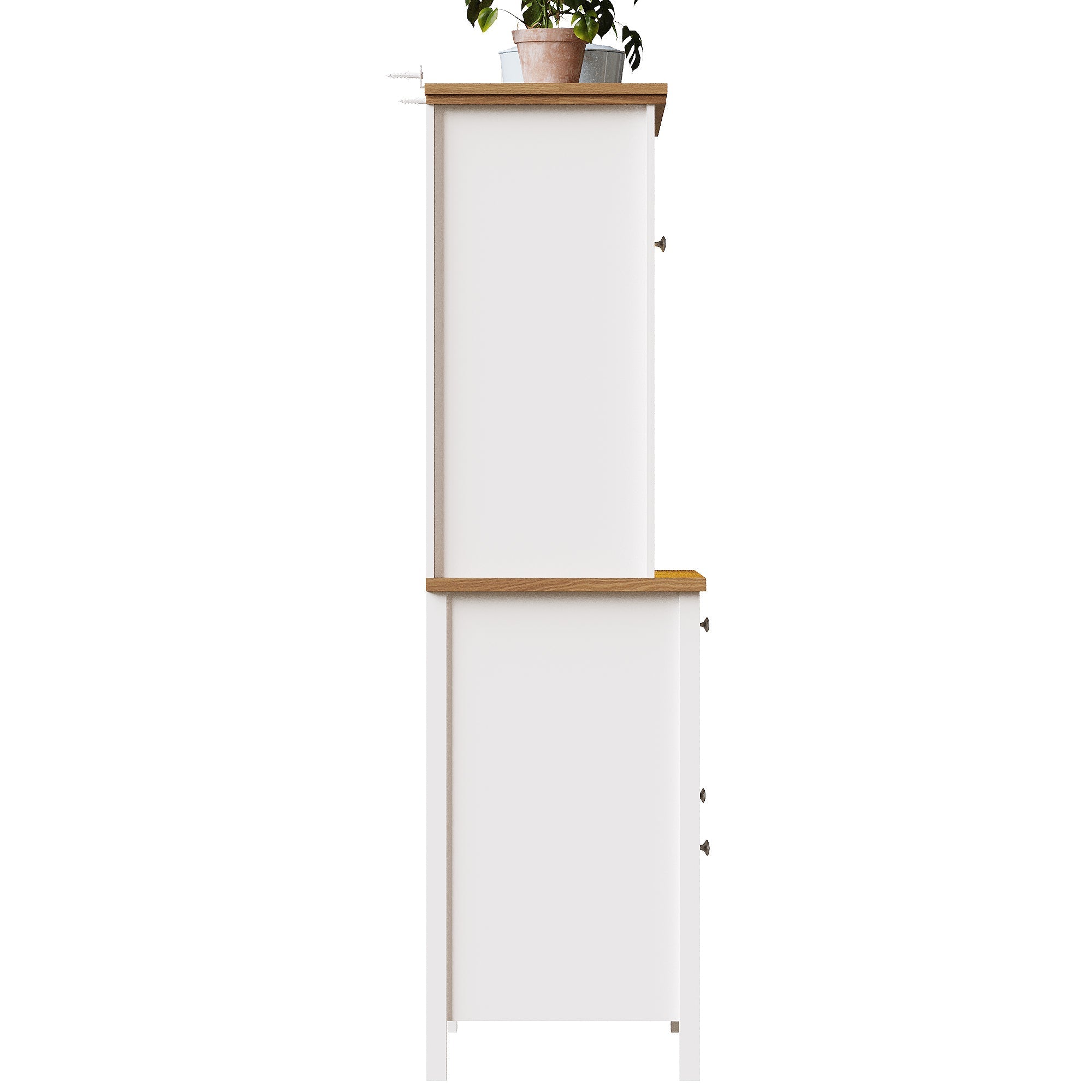 Tall Kitchen Cabinet 104x40x180cm Adjustable Shelves LED Lighting - White