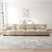 Modular Corner Sofa, 4-Seater Deep Seat Sleeper, Light Brown Chenille