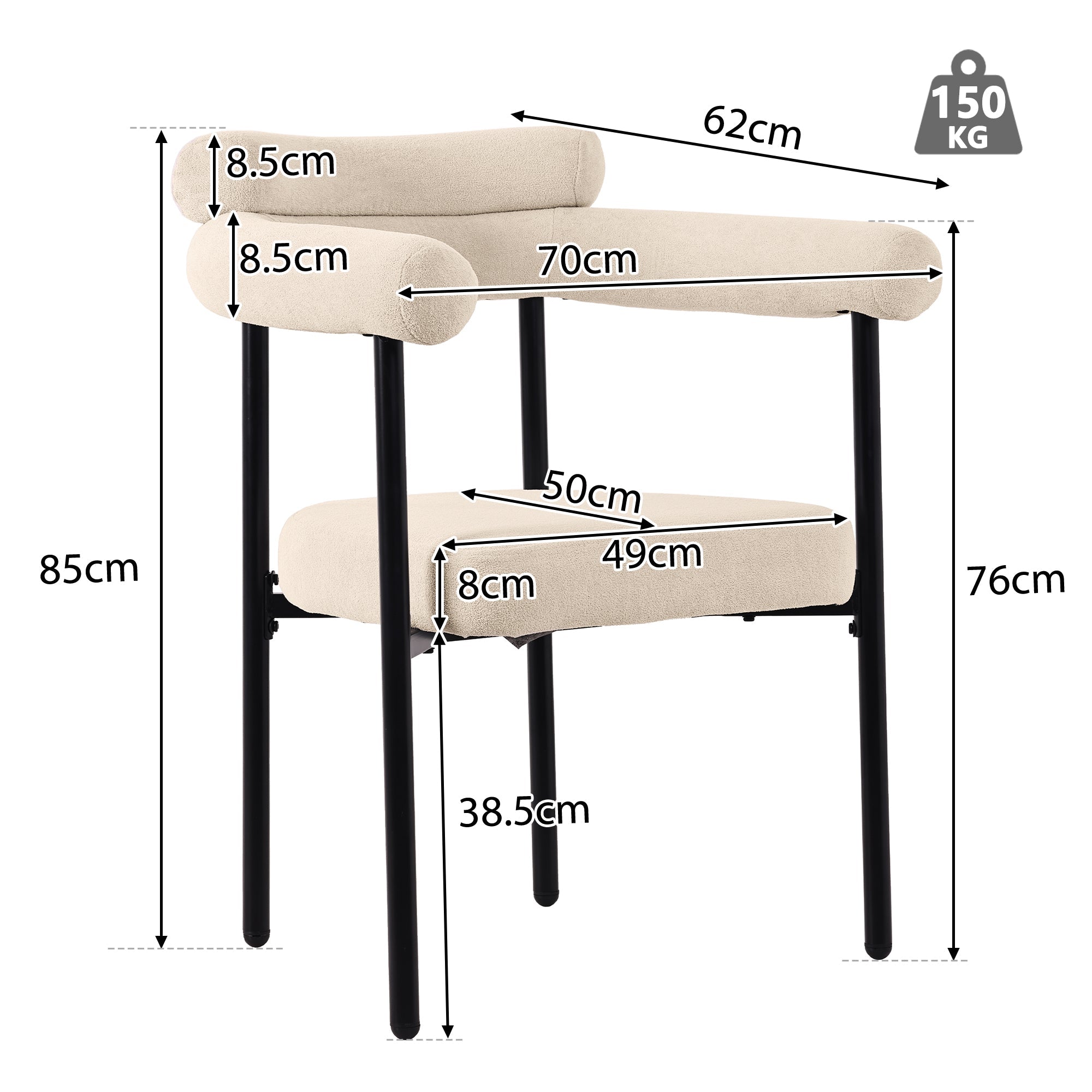 Modern Dining Chairs, Upholstered Armchairs with Armrest, Set of 4, Cream Faux Suede