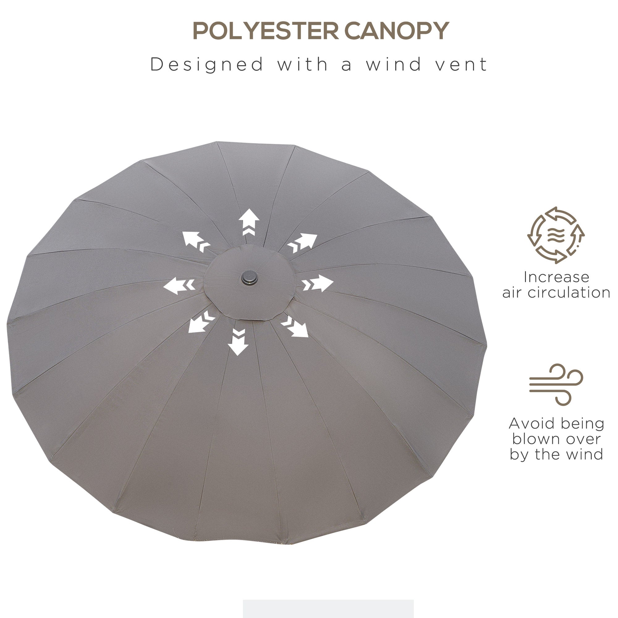 2.5m Shanghai Garden Parasol Umbrella Crank & Tilt Adjustable Outdoor Sun Shade Grey