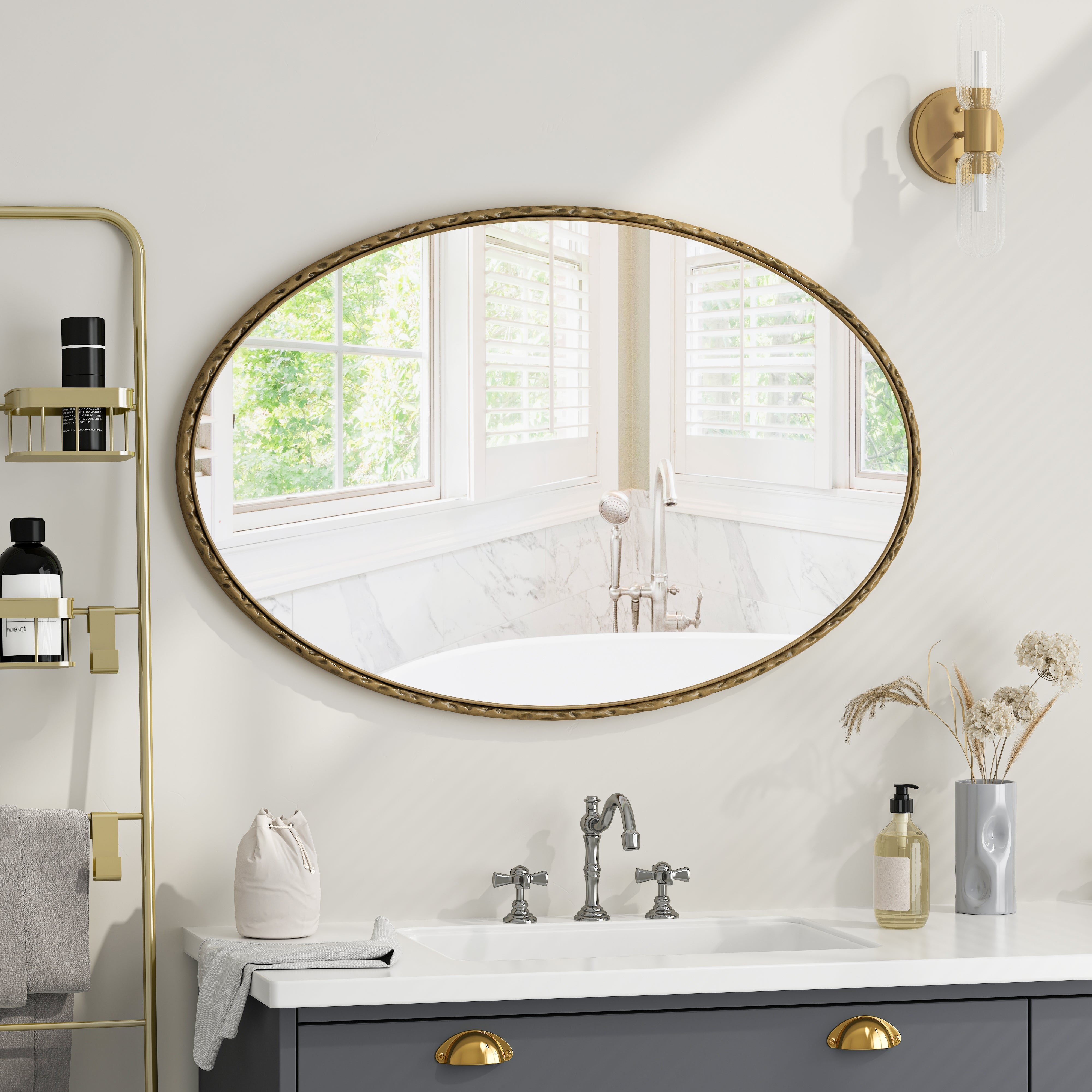 Iron Art Oval Retro Mirror, Wall Hanging, Gold