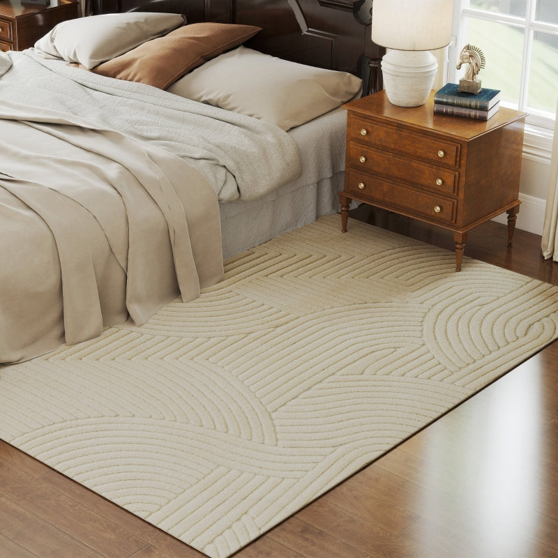Machine-Woven Rug, 15mm High, Non-Slip, Cream White