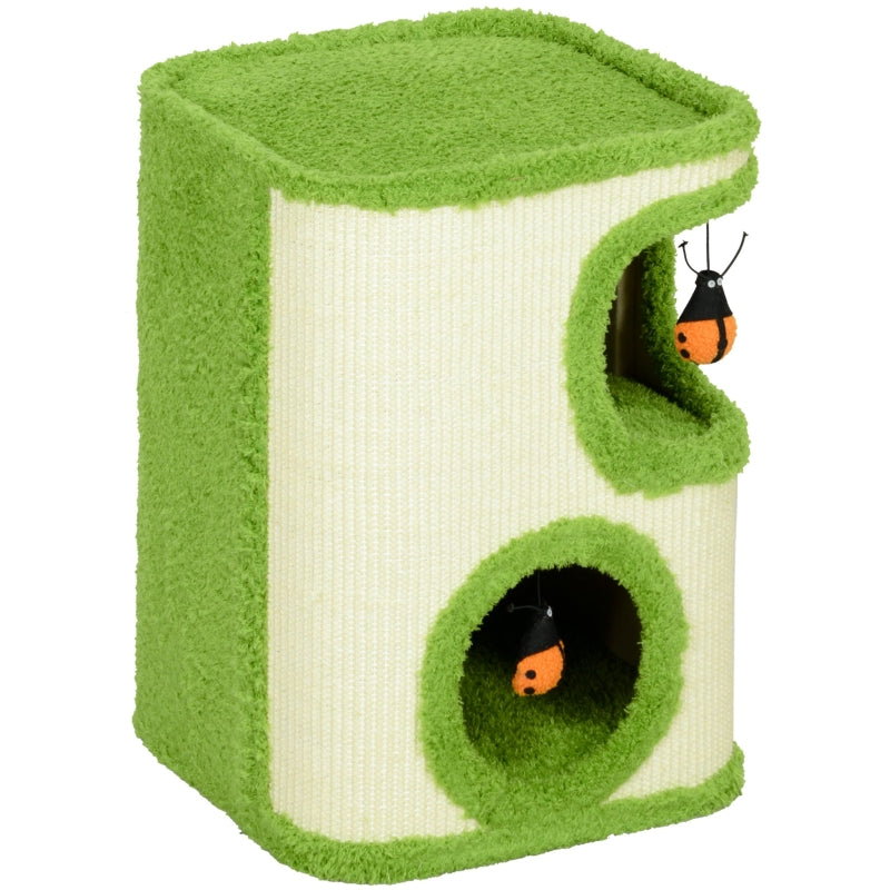 Cat Scratching Tower, 52cm, Cat Cave, Plush, Green/Cream White