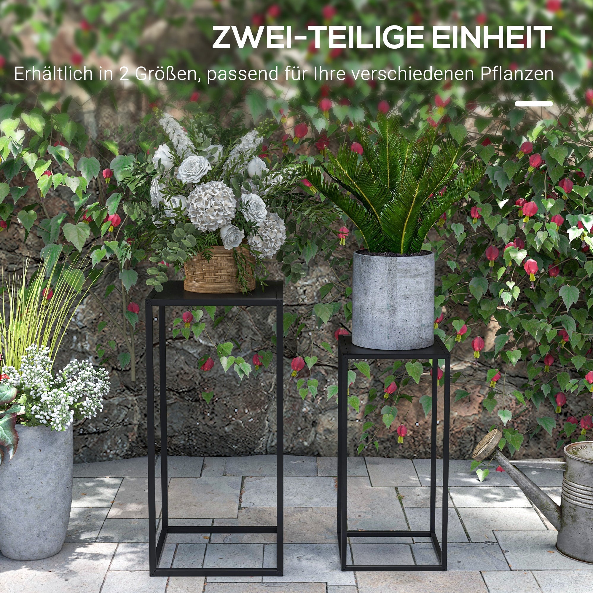 Plant Stands, 2-Piece Set Scandinavian Design Steel Legs, Black