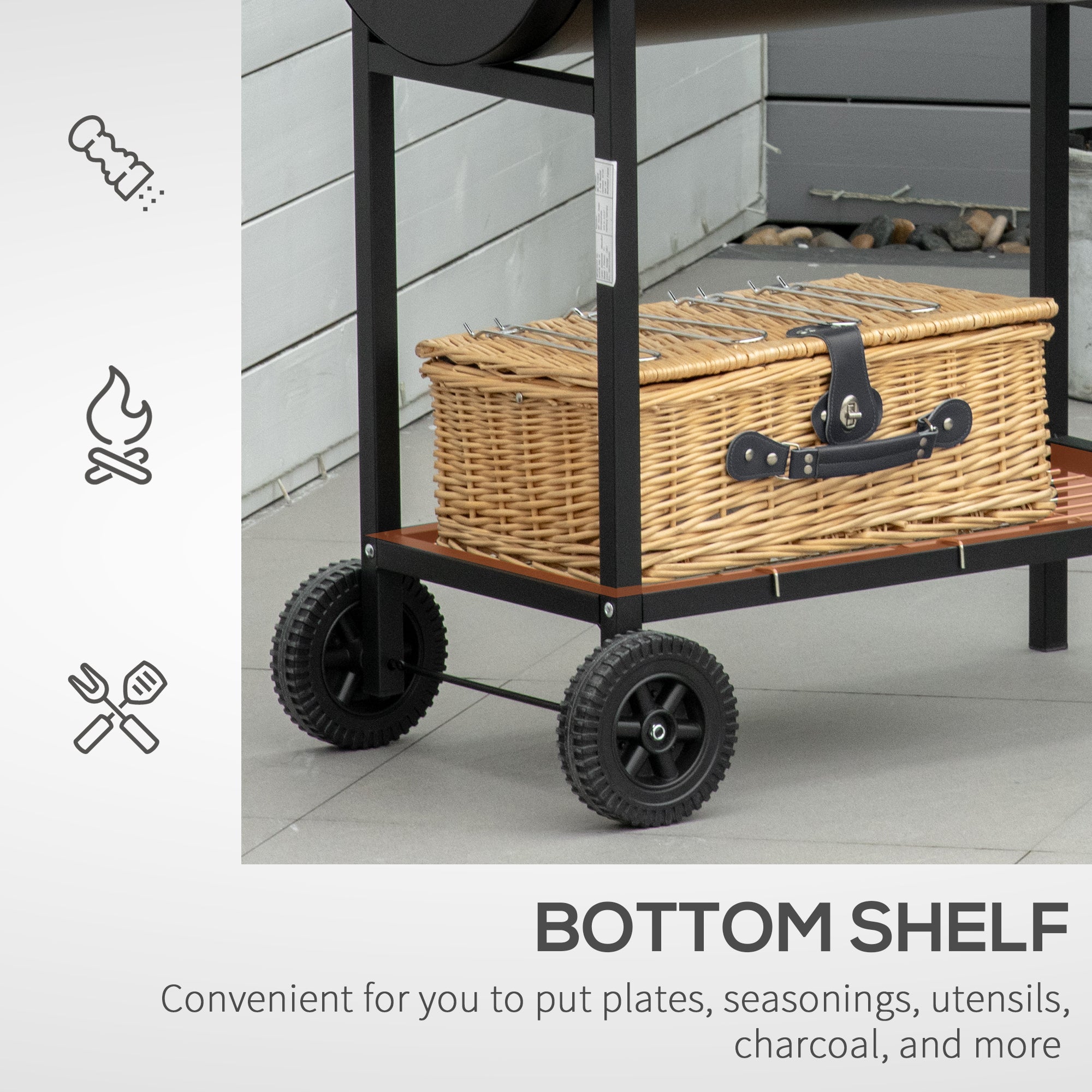Steel Charcoal BBQ 2-Grill with Wheels, Black