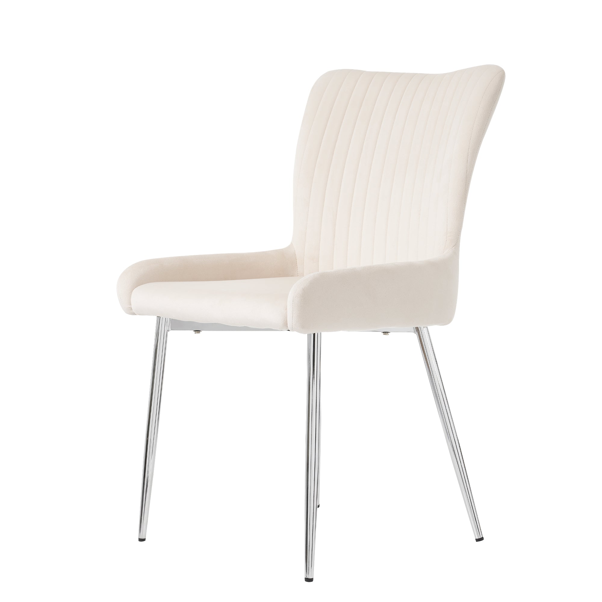 Velvet Dining Chair Set of 6 with Silver Metal Legs and Lumbar Support, Beige