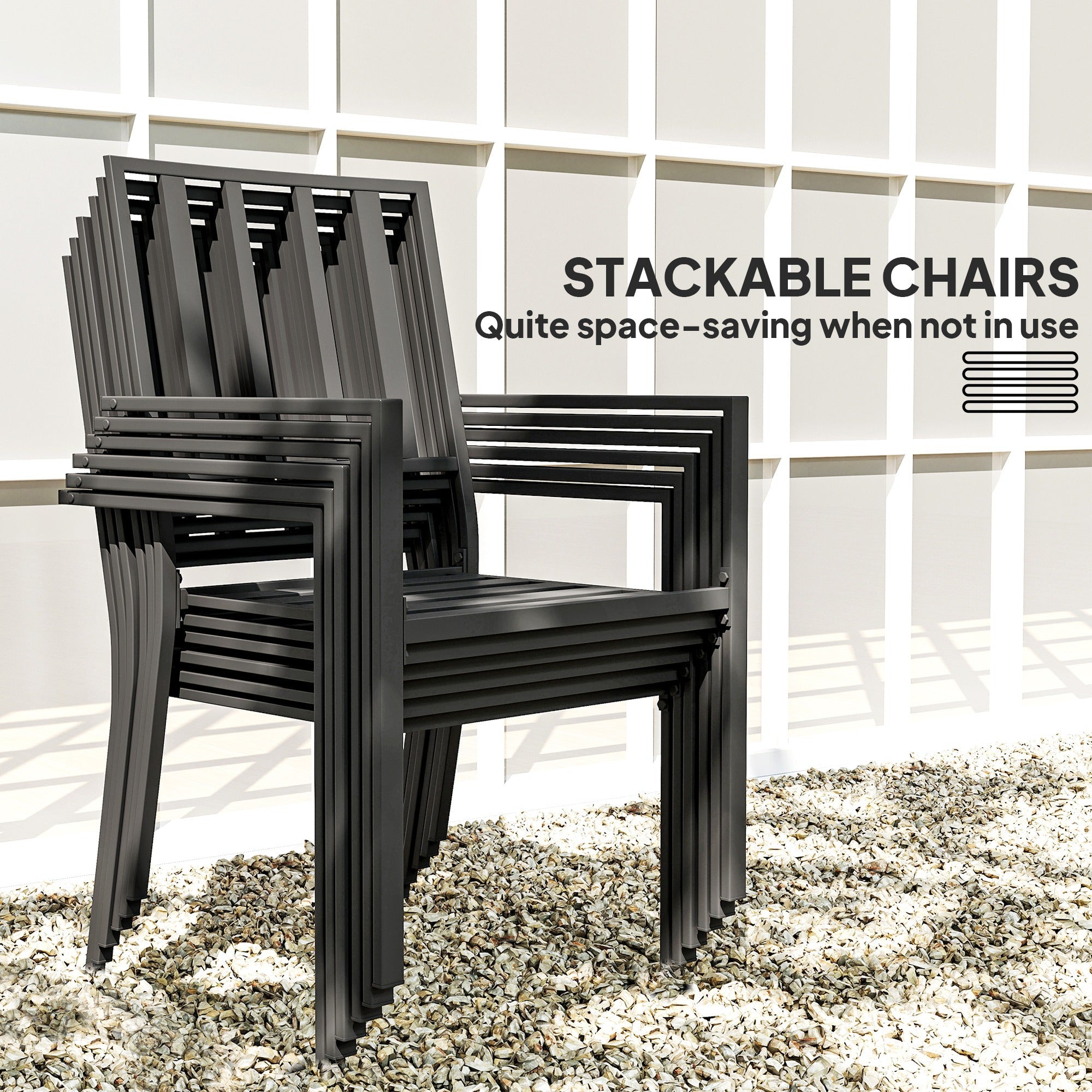 Seven-Piece Garden Dining Set with Parasol Hole - Minimal Metal, Black