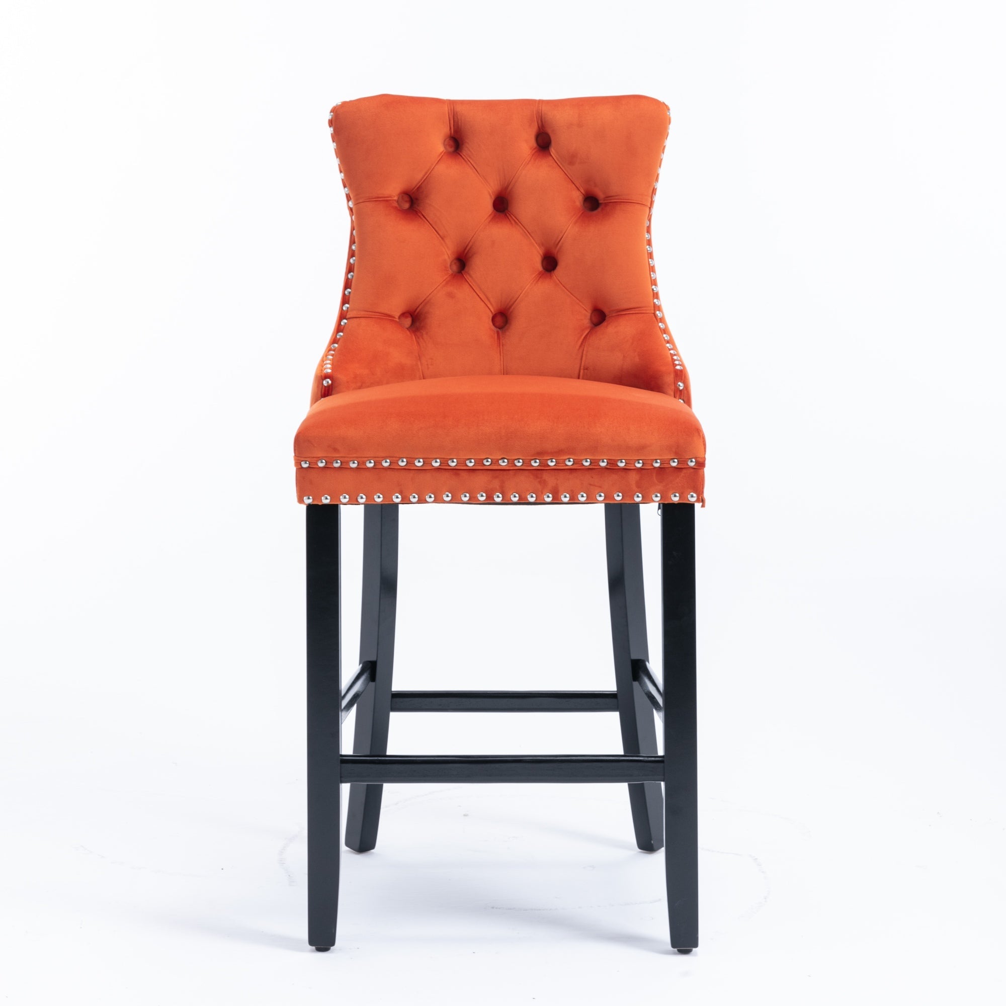 Barstools Set of 2 Button Tufted Velvet Wooden Legs - Orange